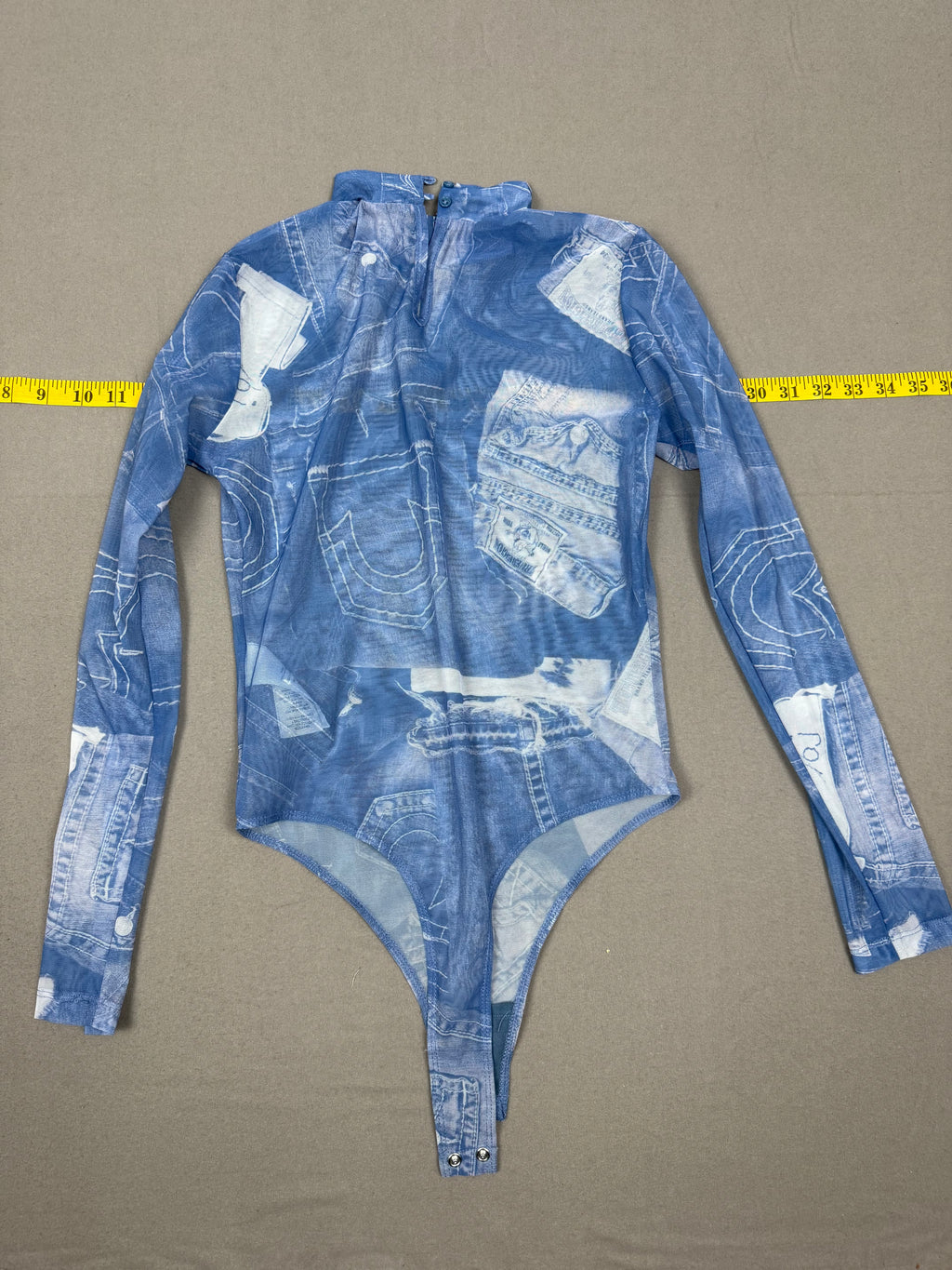 True Religion Mesh Denim-Print Bodysuit & Pants Set