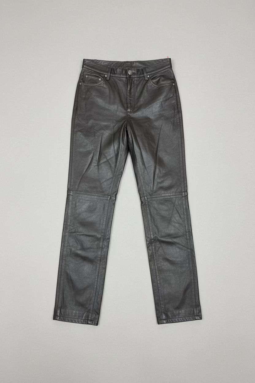 Vintage Nine West Dark Brown Leather Straight-Leg Pants – Size 8