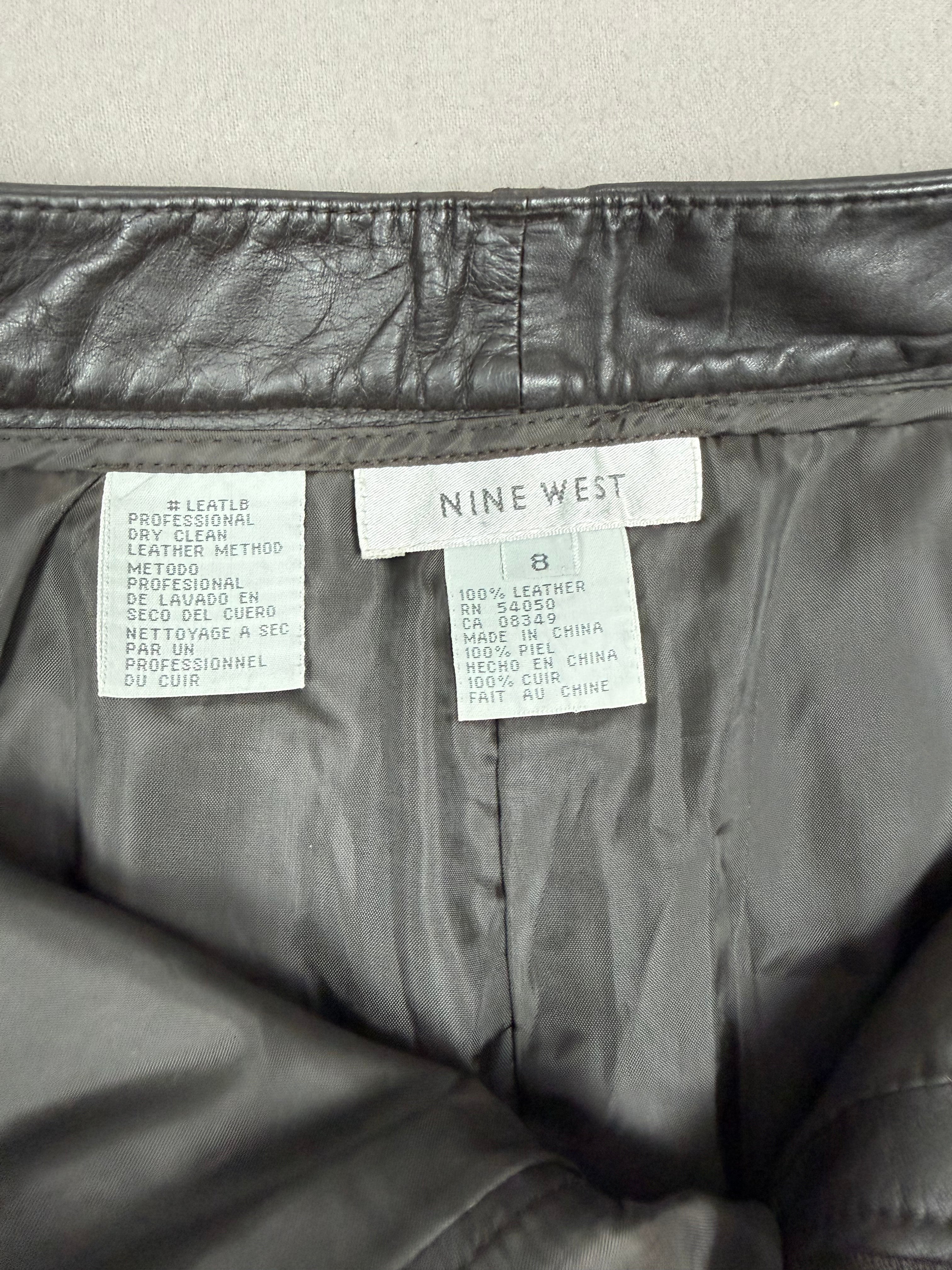 Vintage Nine West Dark Brown Leather Straight-Leg Pants – Size 8