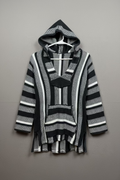 Vintage-Inspired Black & White Hooded Poncho