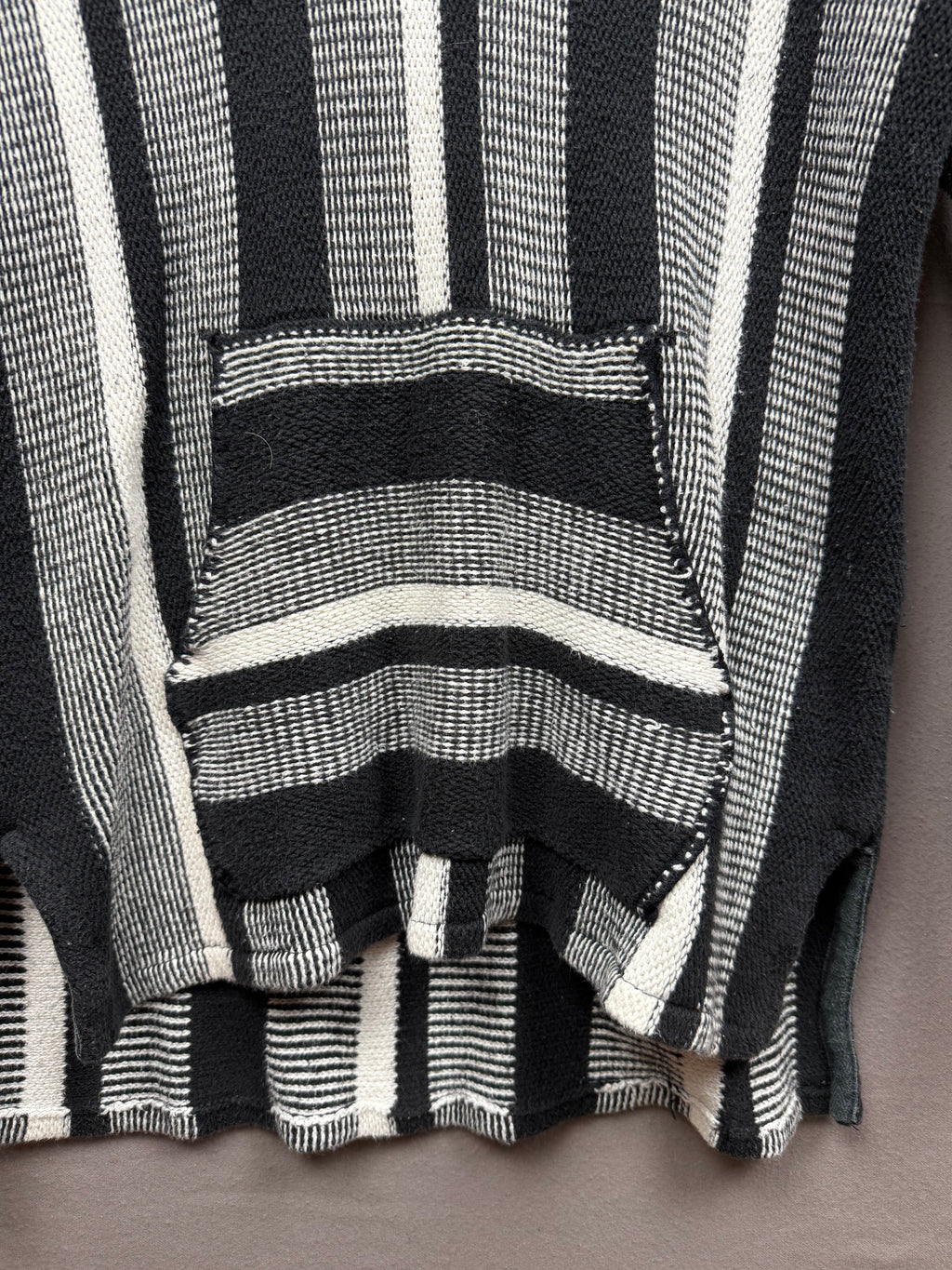 Vintage-Inspired Black & White Hooded Poncho