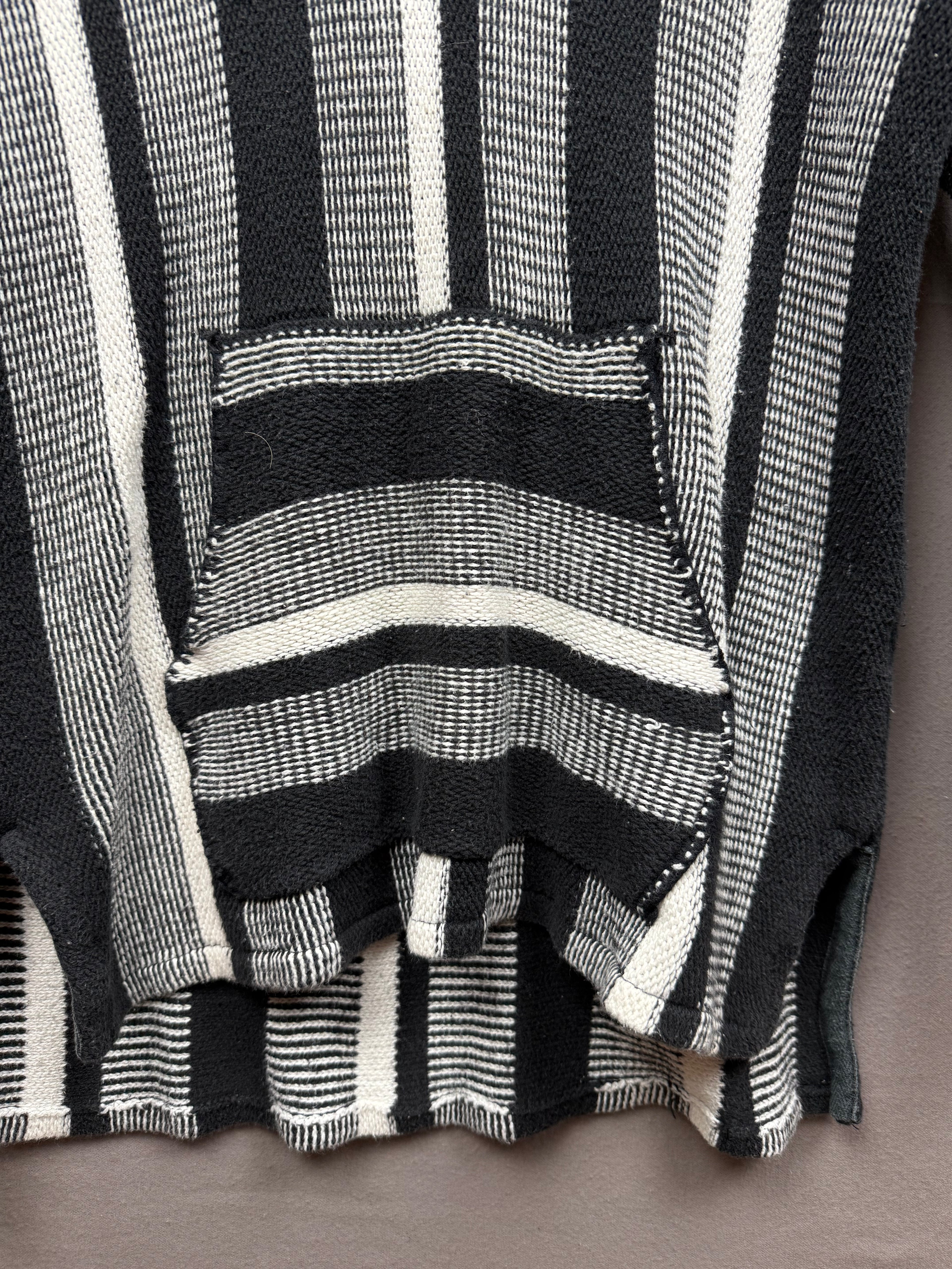Vintage-Inspired Black & White Hooded Poncho