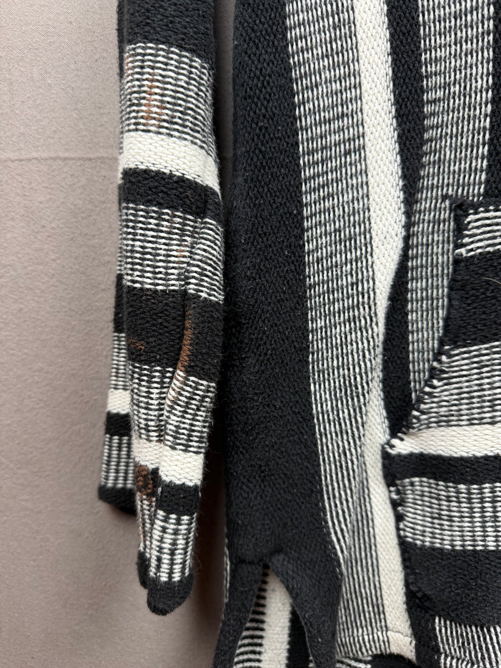 Vintage-Inspired Black & White Hooded Poncho
