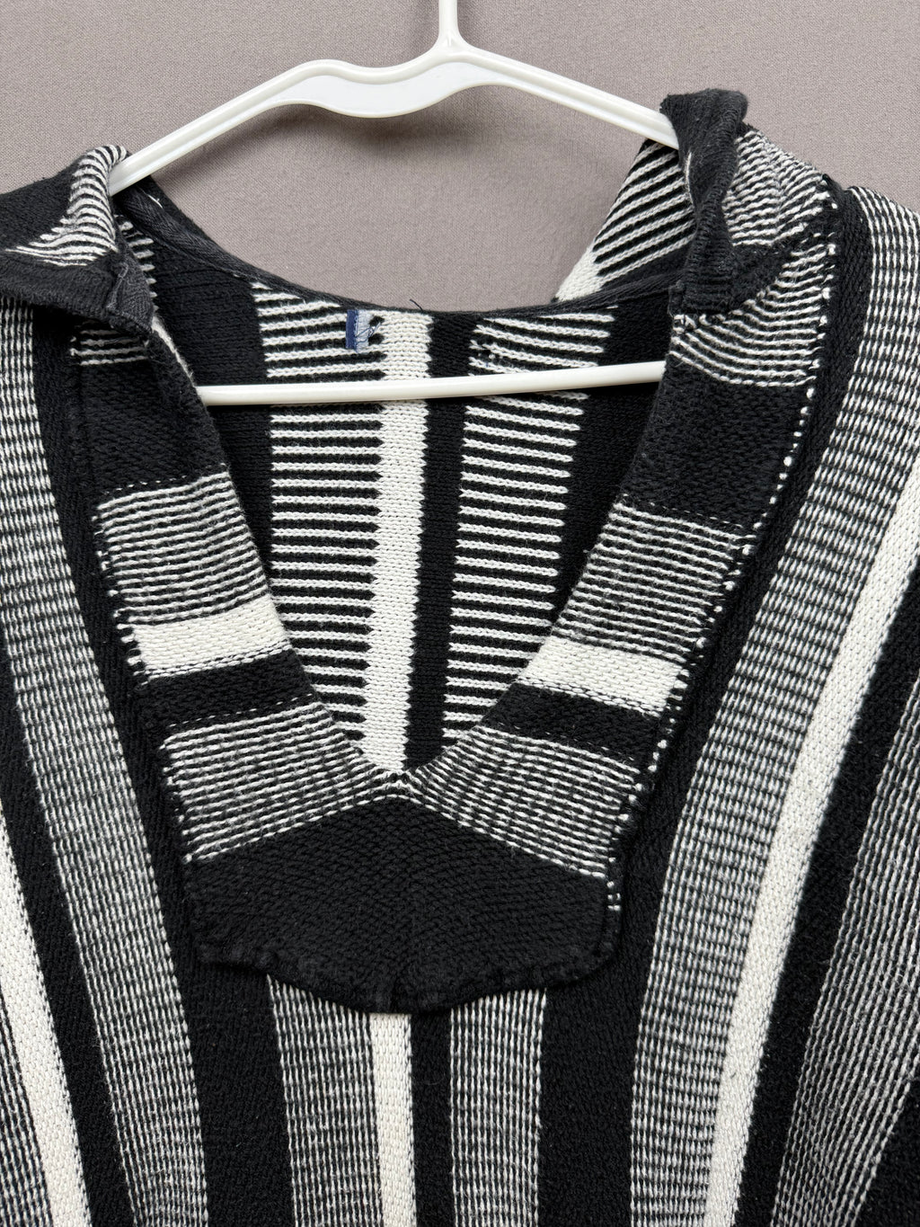 Vintage-Inspired Black & White Hooded Poncho