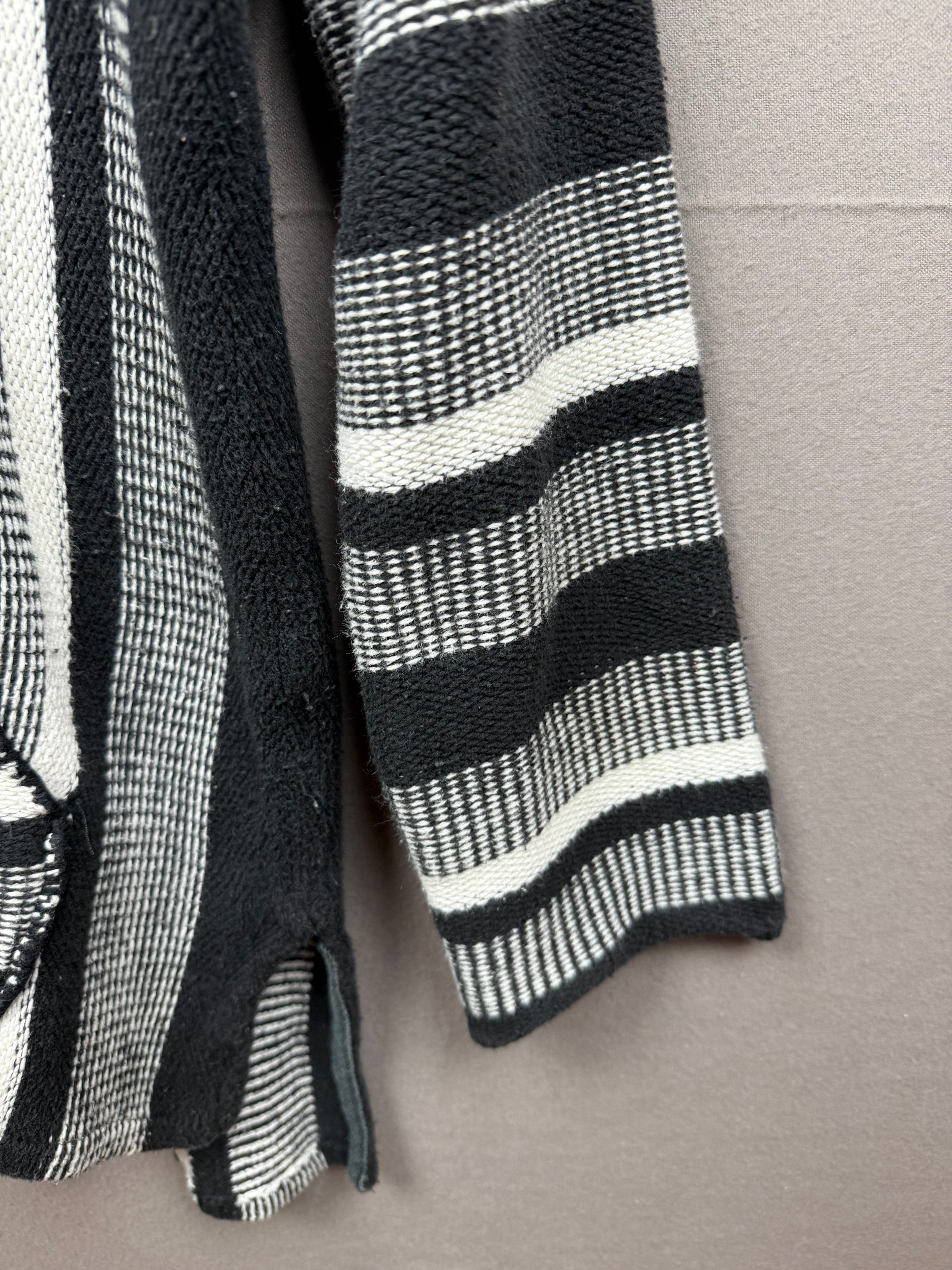 Vintage-Inspired Black & White Hooded Poncho