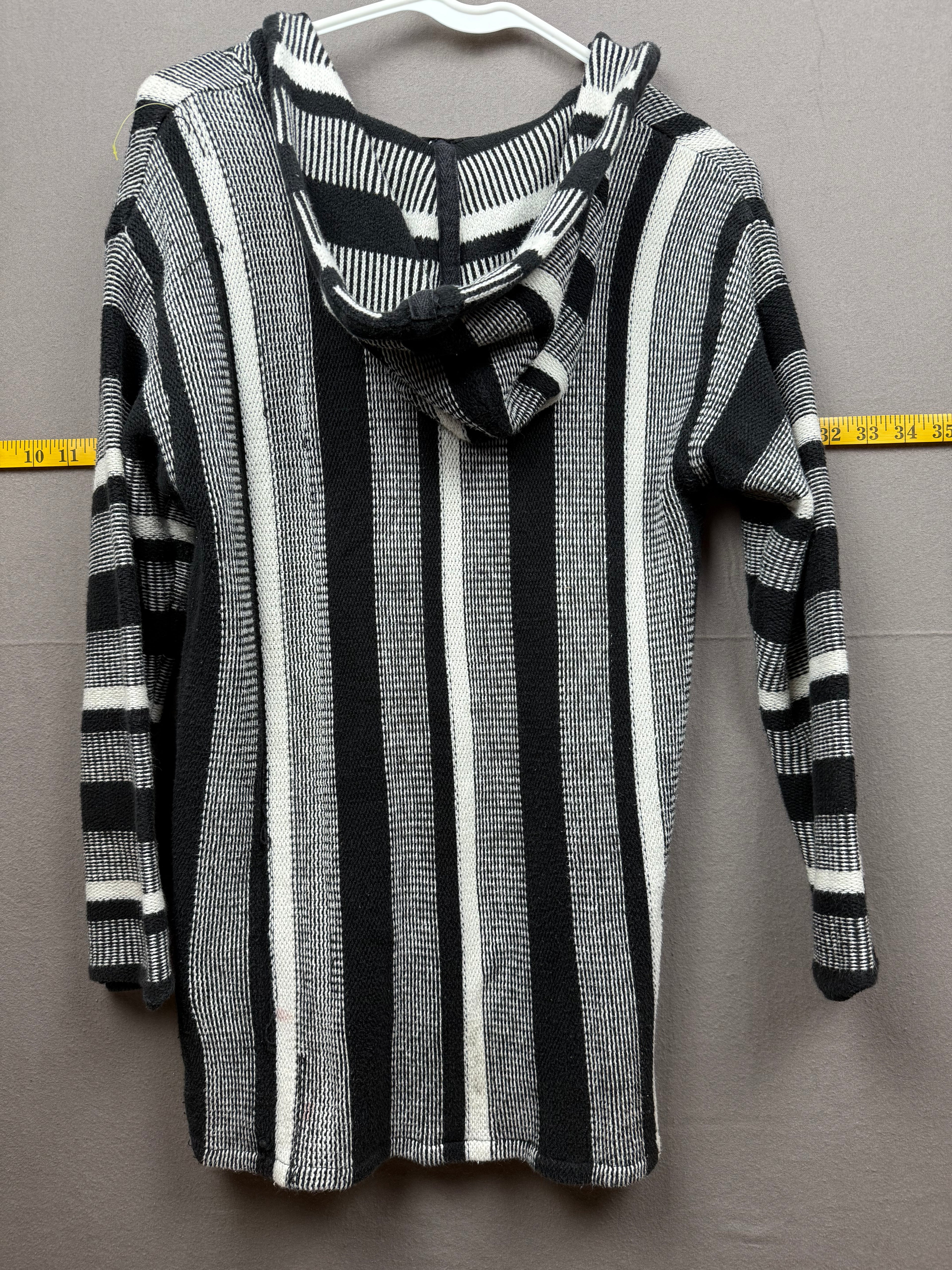 Vintage-Inspired Black & White Hooded Poncho