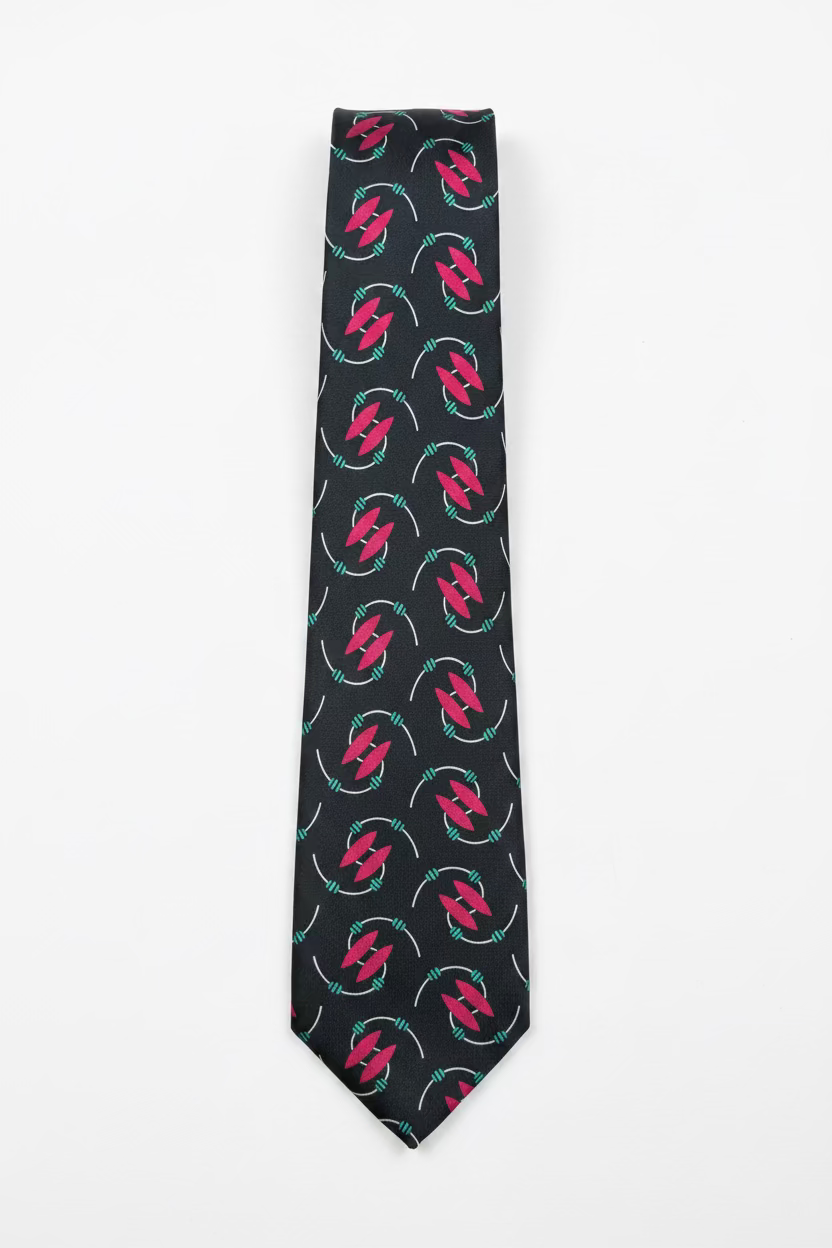 Vintage Prima Italy Black & Red Necktie – 100% Polyester
