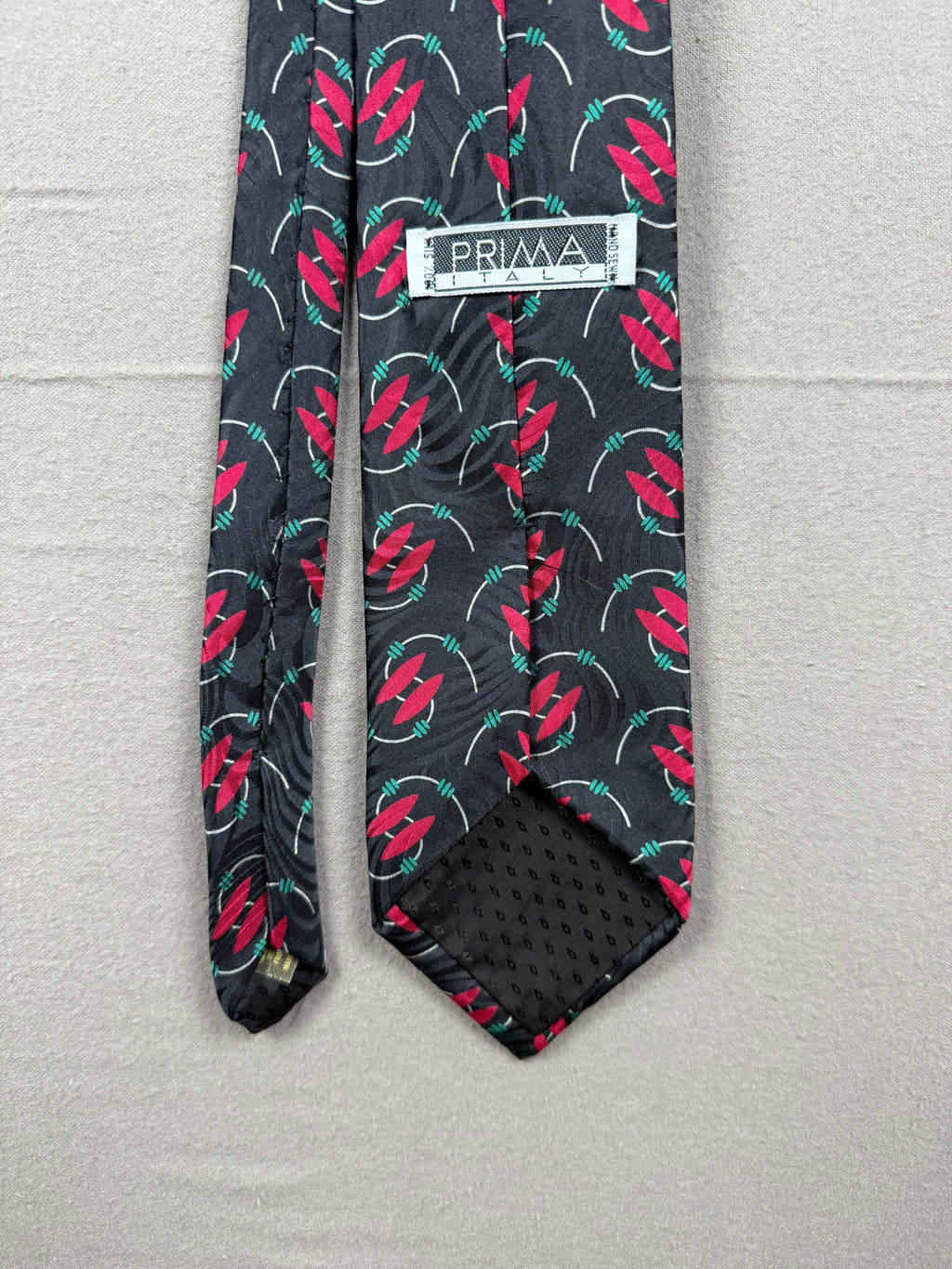Vintage Prima Italy Black & Red Necktie – 100% Polyester