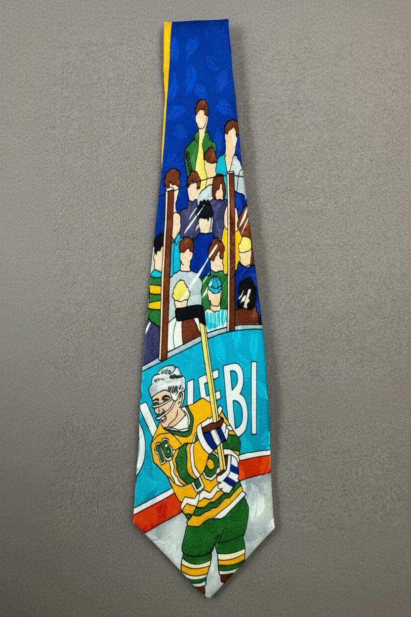 Vintage 1992 Nicole Miller Hockey Theme 100% Silk Necktie – Hand Sewn – 56"