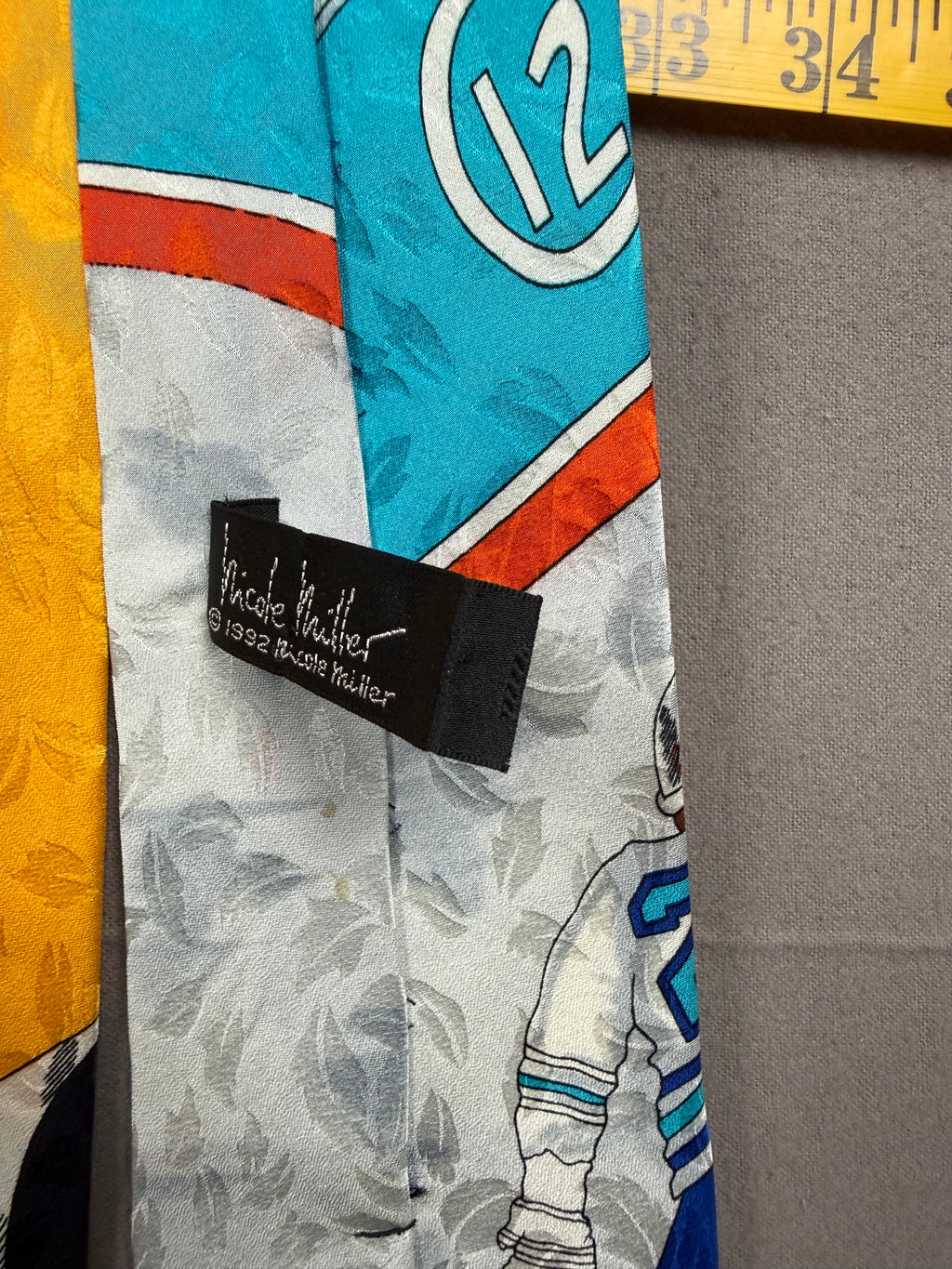 Vintage 1992 Nicole Miller Hockey Theme 100% Silk Necktie – Hand Sewn – 56"