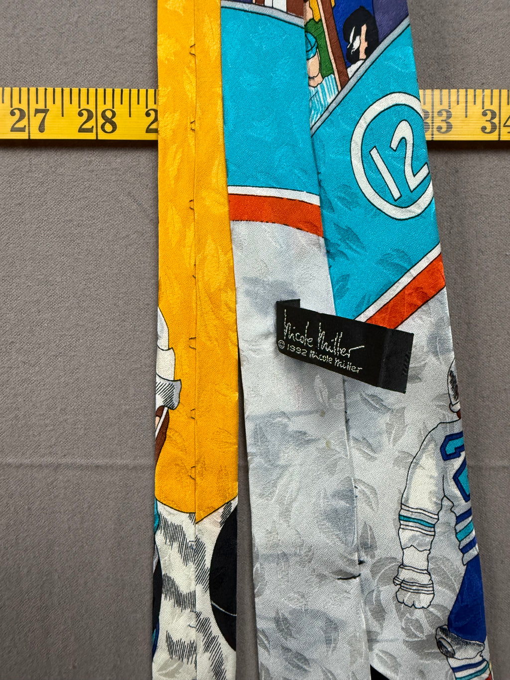 Vintage 1992 Nicole Miller Hockey Theme 100% Silk Necktie – Hand Sewn – 56"