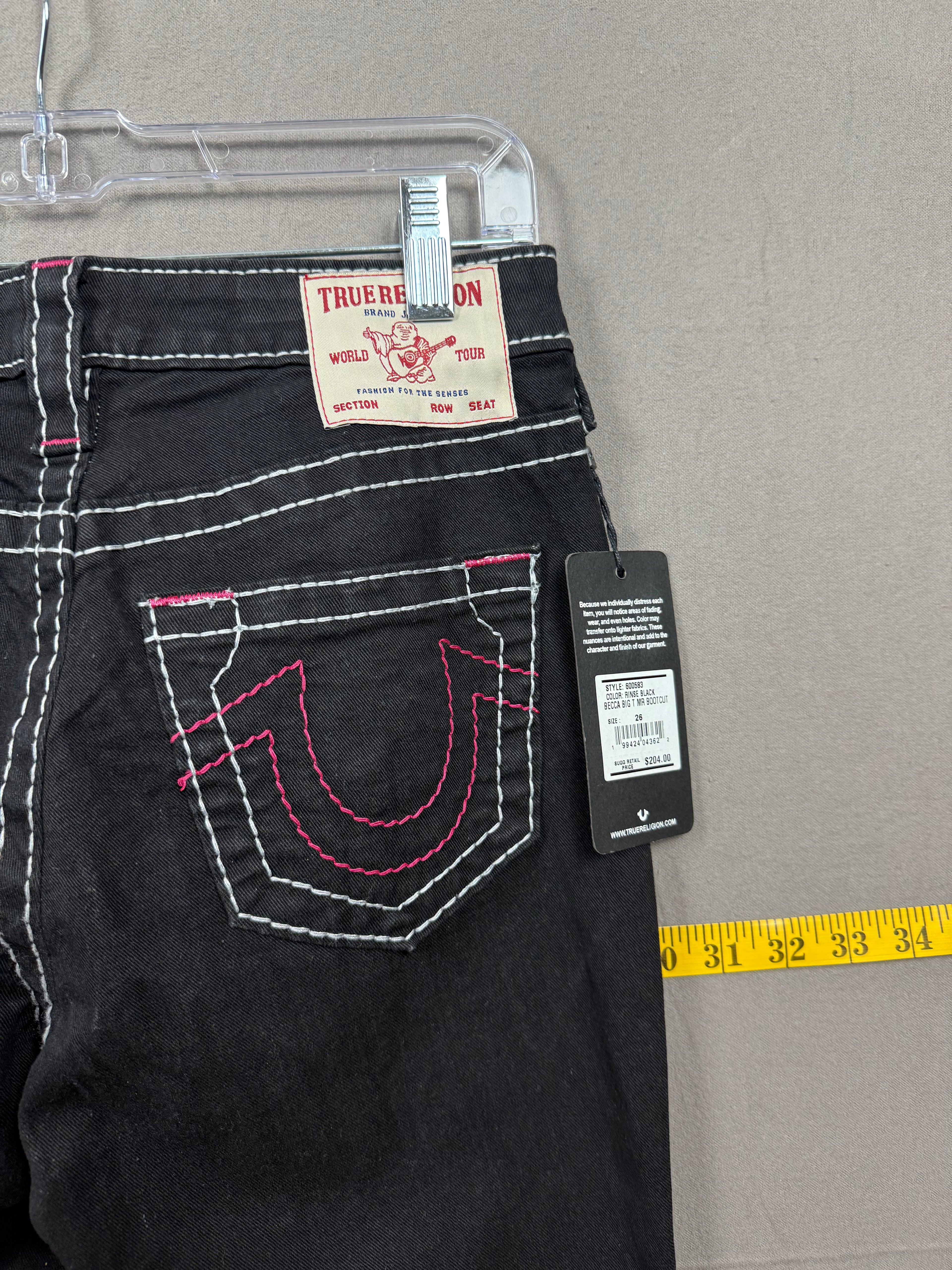 NWT True Religion Becca Multi Stitch Flap Bootcut Jeans