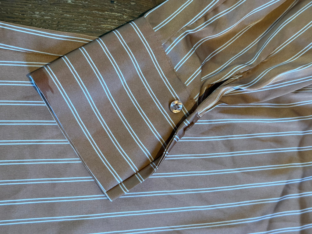 Cupcakes and Cashmere Striped Button-Front Blouse – Rust Brown / Cream – Size S/P