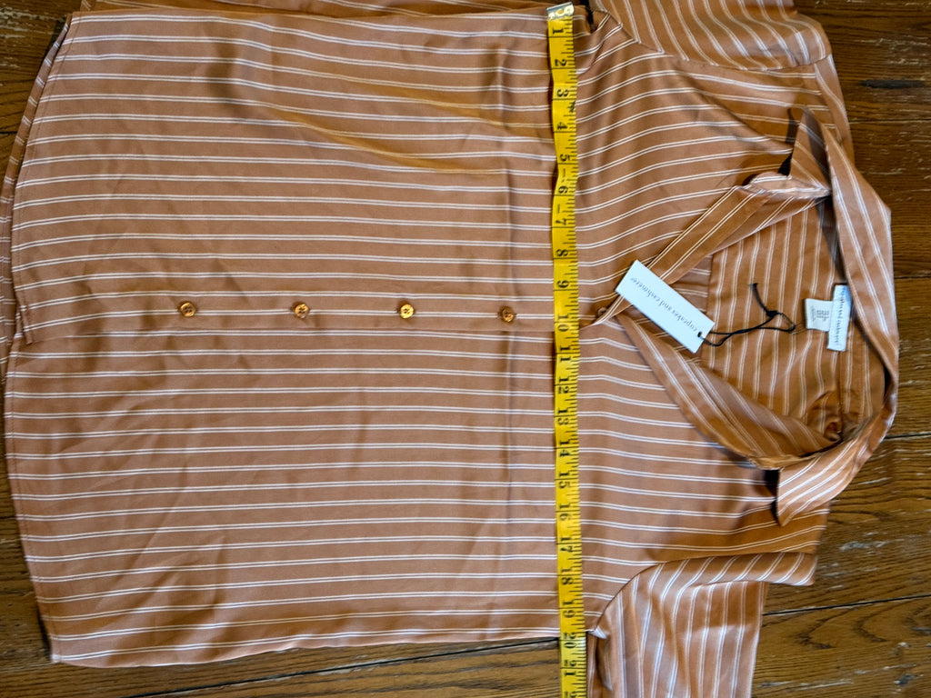 Cupcakes and Cashmere Striped Button-Front Blouse – Rust Brown / Cream – Size S/P