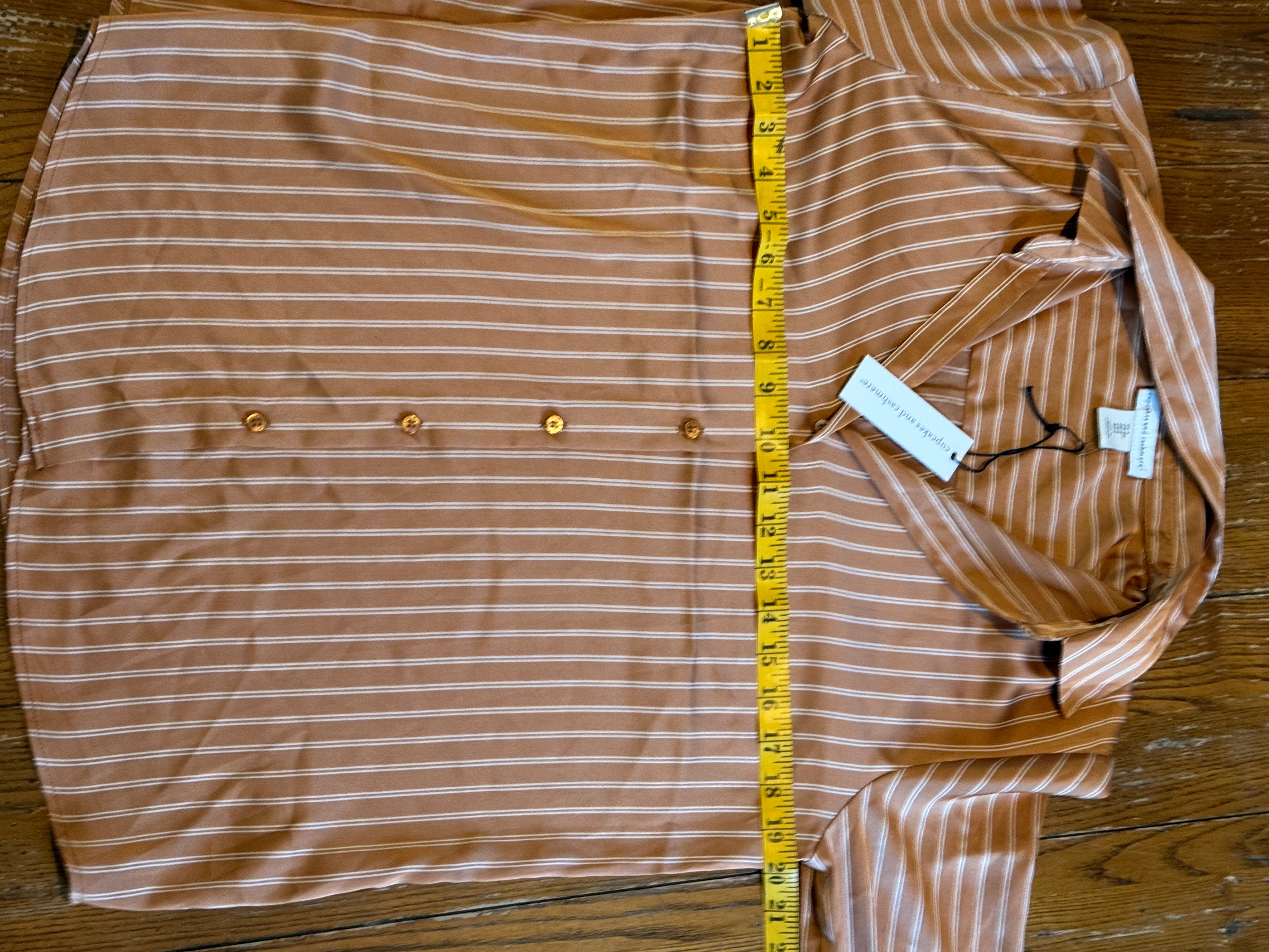 Cupcakes and Cashmere Striped Button-Front Blouse – Rust Brown / Cream – Size S/P
