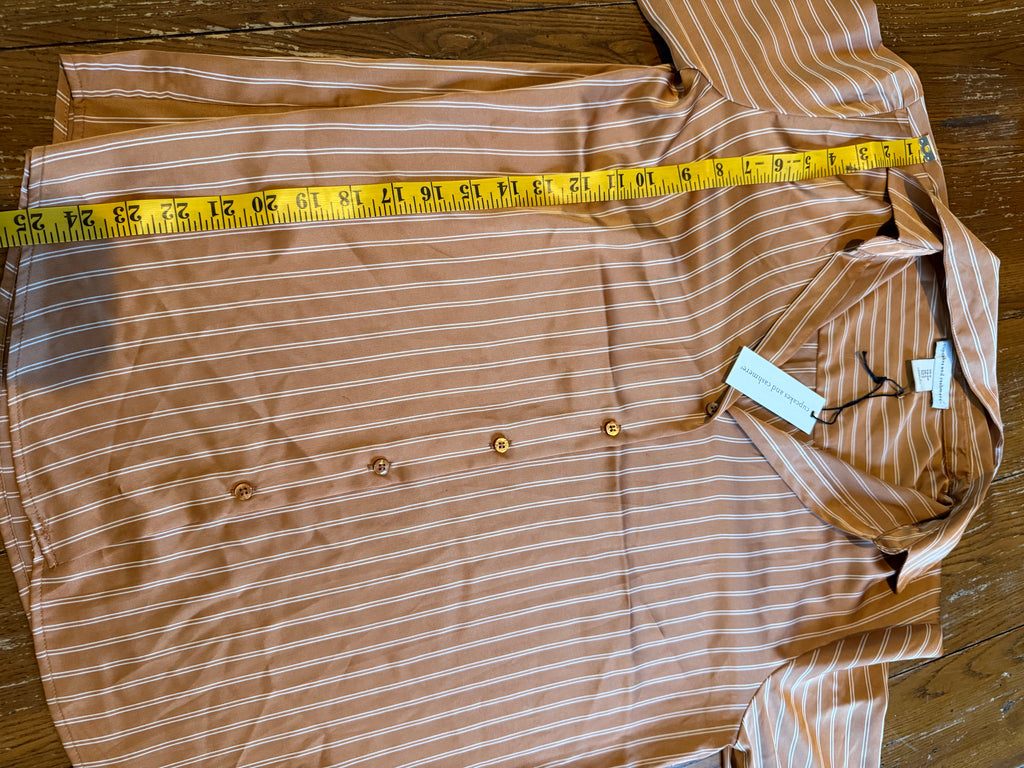 Cupcakes and Cashmere Striped Button-Front Blouse – Rust Brown / Cream – Size S/P