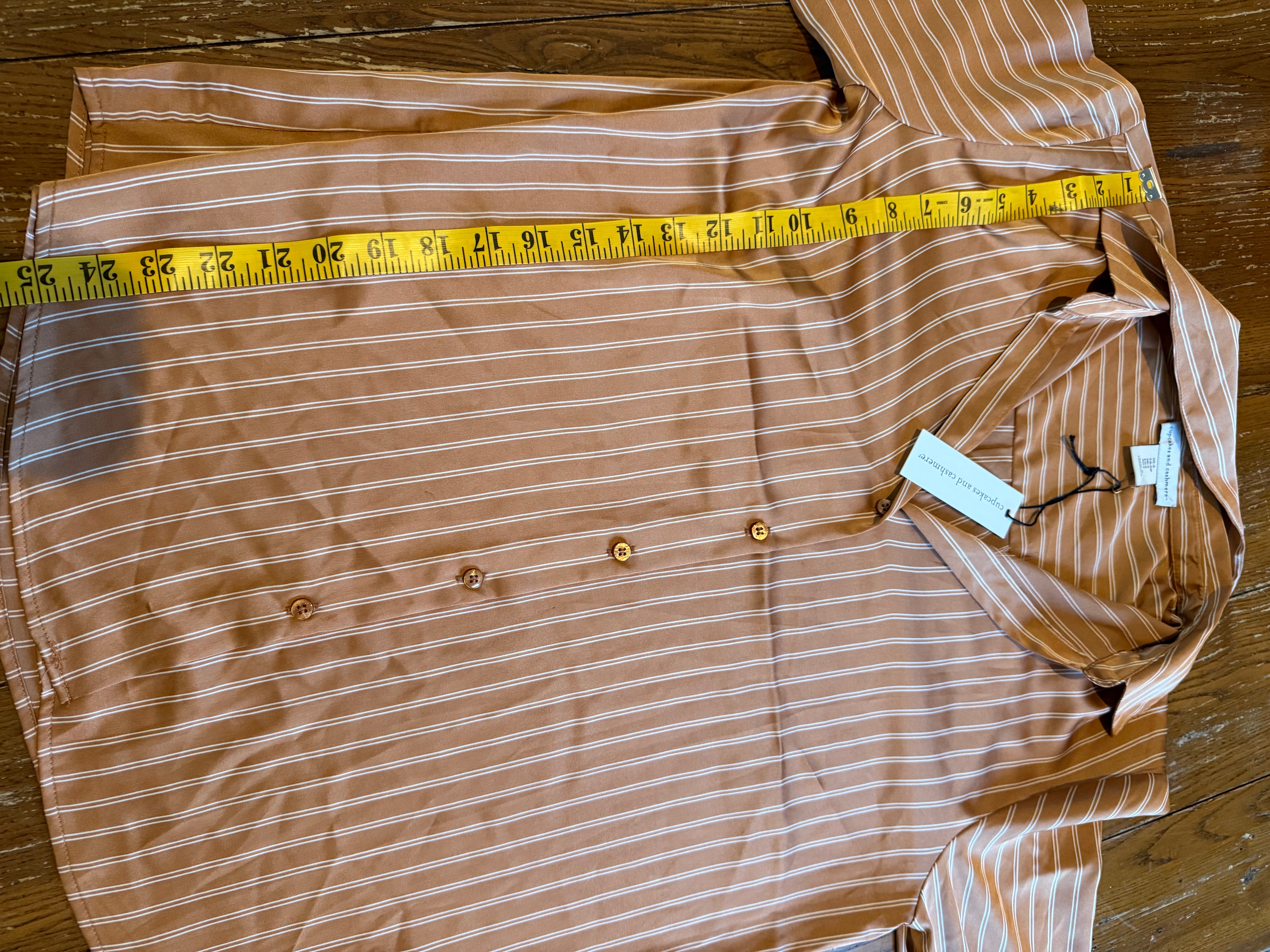 Cupcakes and Cashmere Striped Button-Front Blouse – Rust Brown / Cream – Size S/P