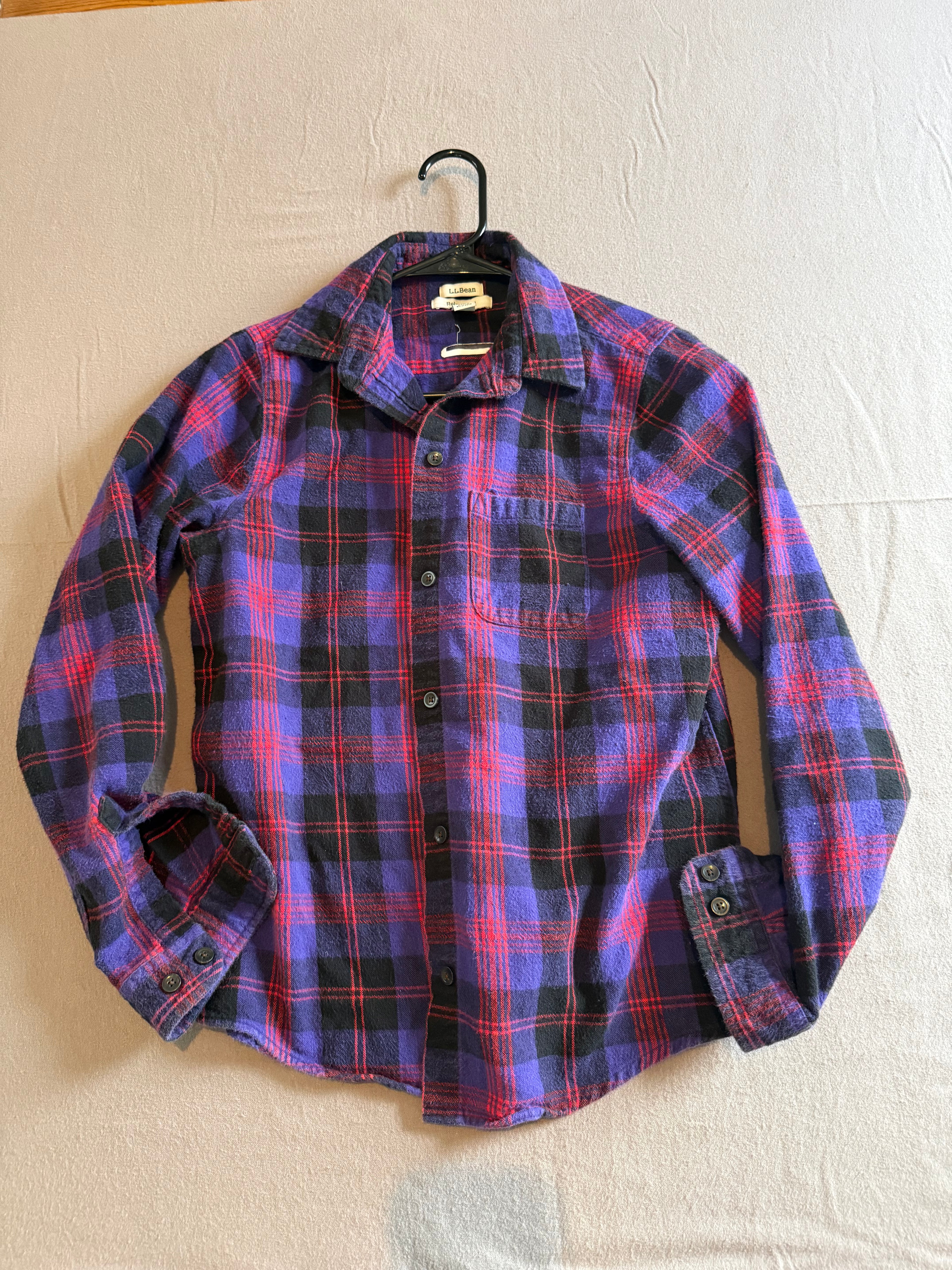 L.L.Bean Purple Red Black Plaid Flannel Button-Up Shirt – Relaxed Fit