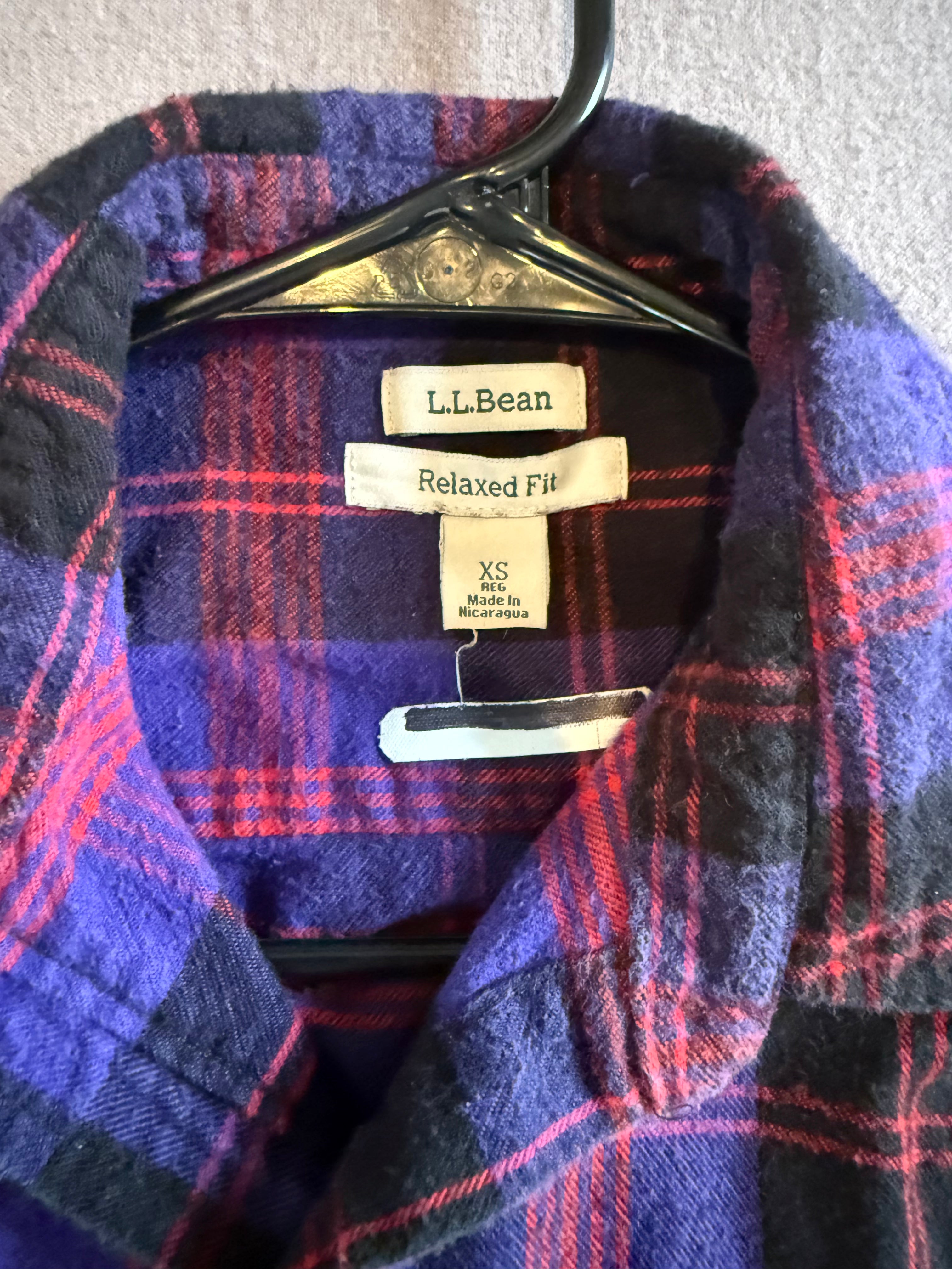 L.L.Bean Purple Red Black Plaid Flannel Button-Up Shirt – Relaxed Fit