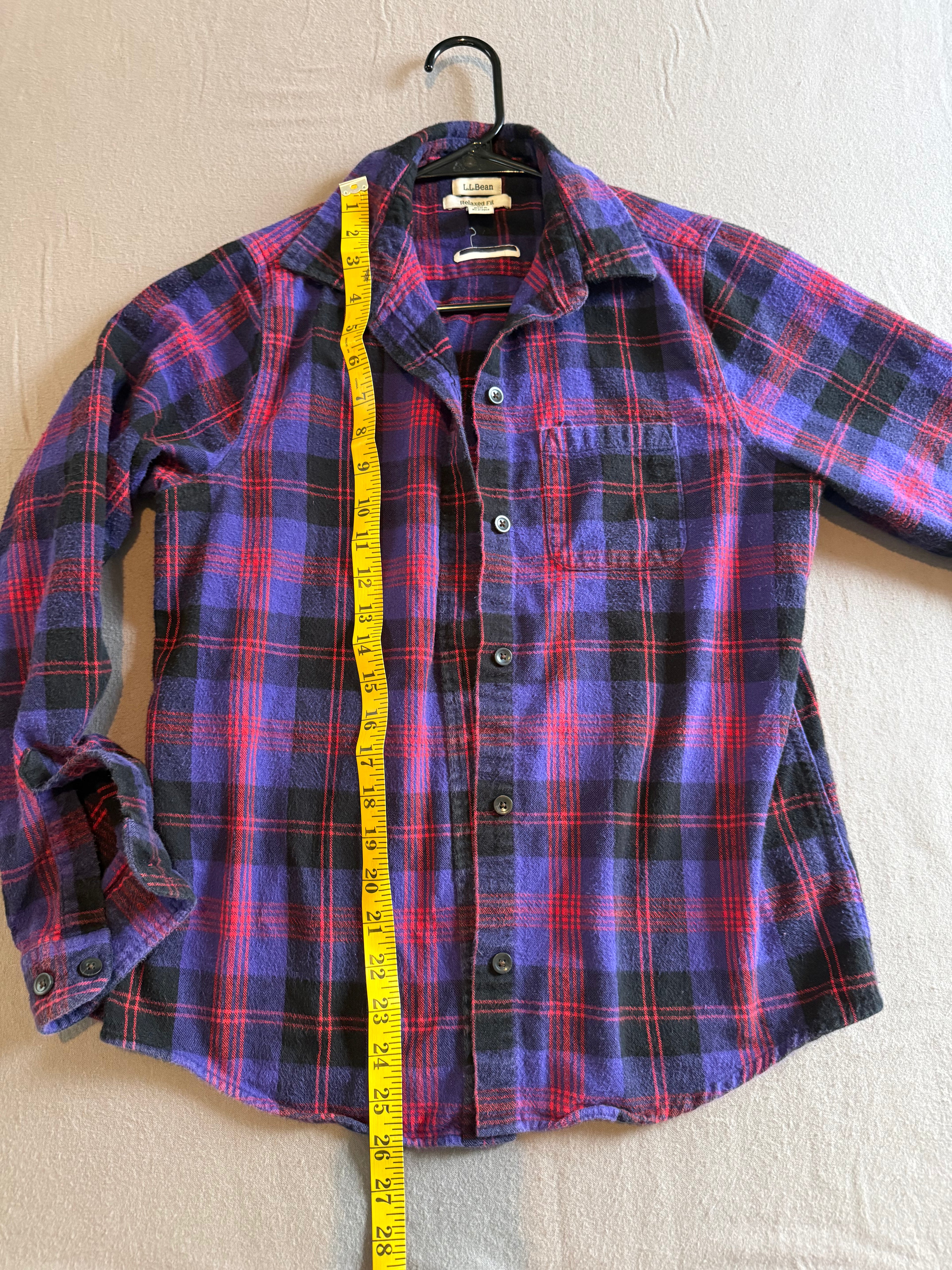 L.L.Bean Purple Red Black Plaid Flannel Button-Up Shirt – Relaxed Fit