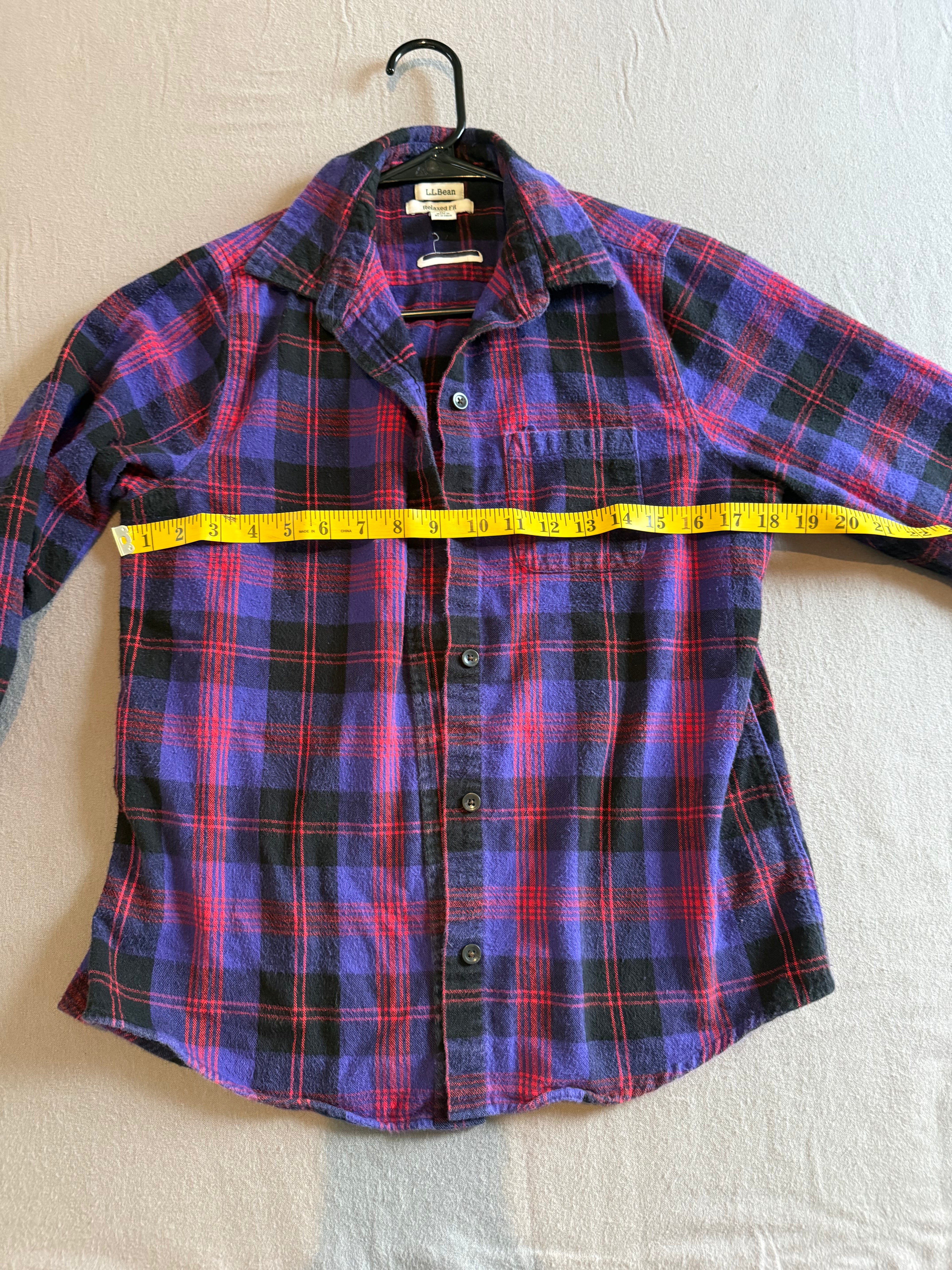 L.L.Bean Purple Red Black Plaid Flannel Button-Up Shirt – Relaxed Fit