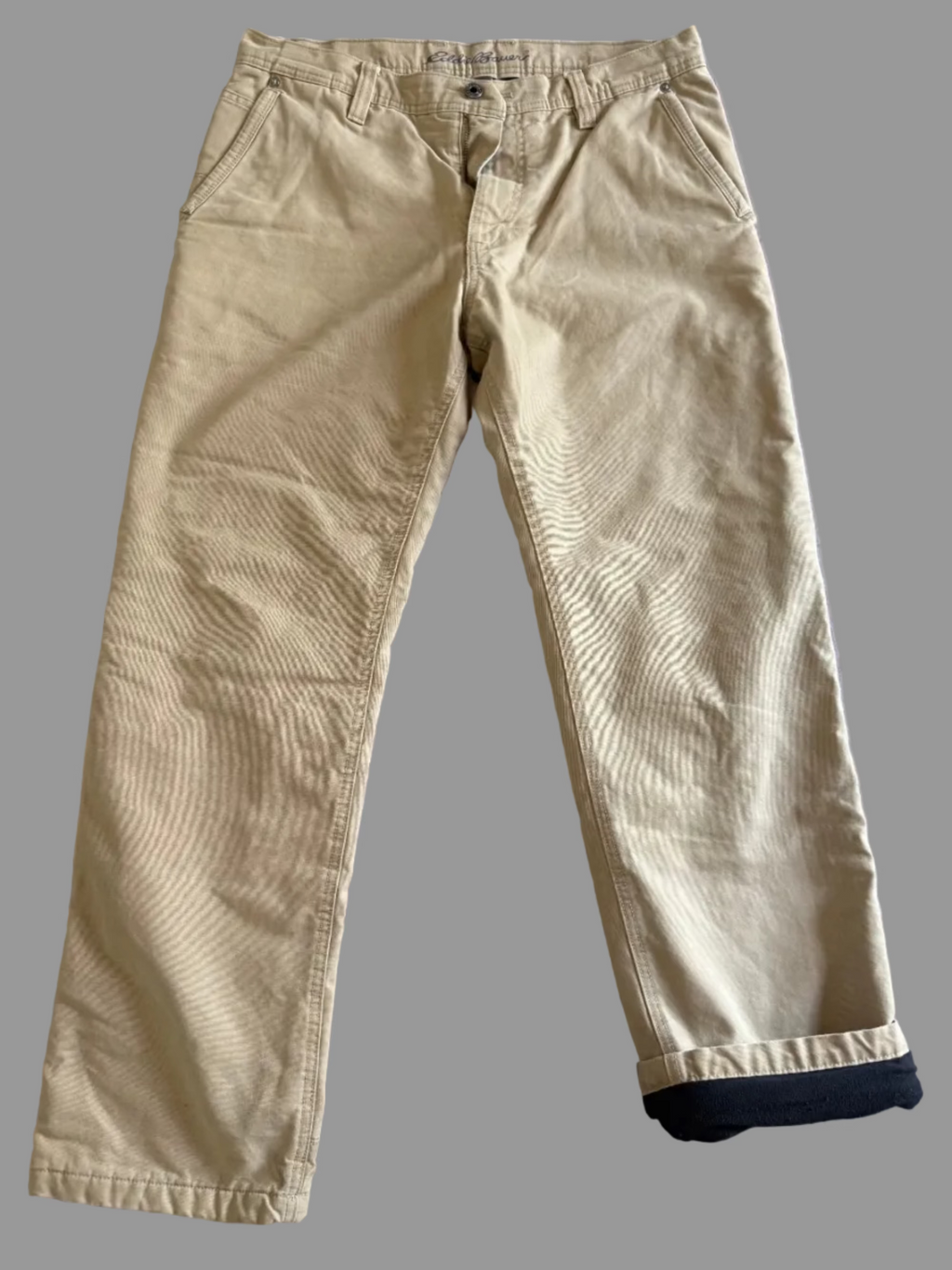 Eddie Bauer Fleece-Lined Khaki Utility Pants – Tan Relaxed Straight Leg – 34x32