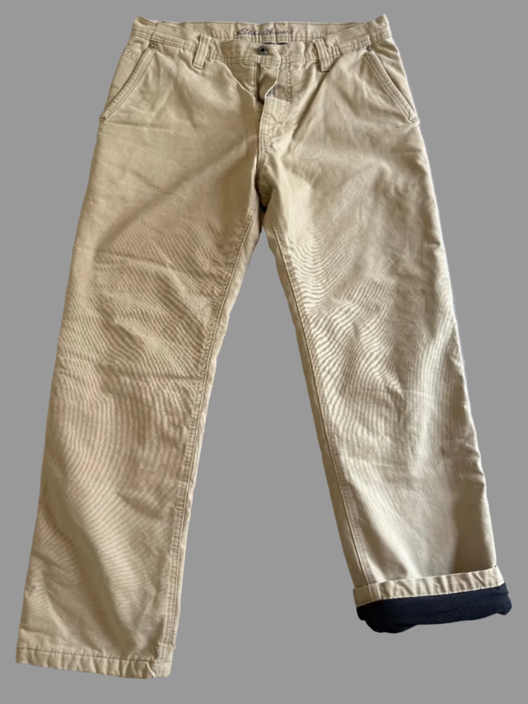 Eddie Bauer Fleece-Lined Khaki Utility Pants – Tan Relaxed Straight Leg – 34x32