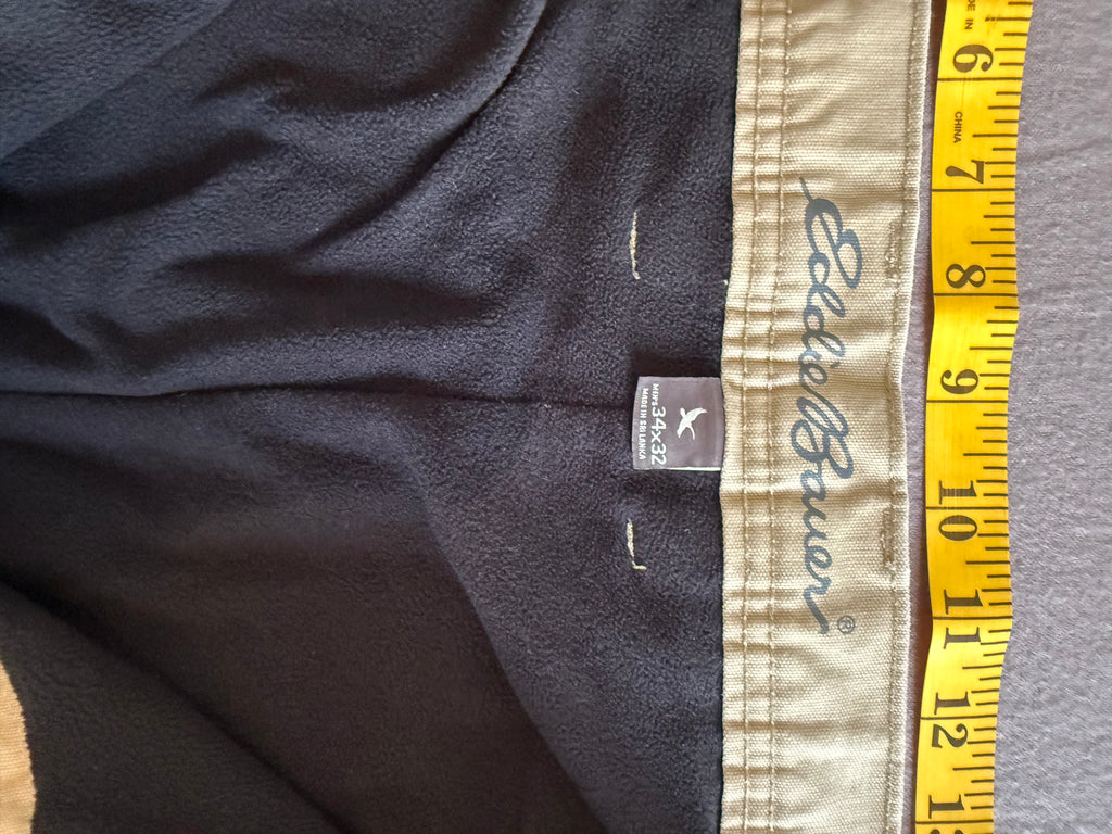 Eddie Bauer Fleece-Lined Khaki Utility Pants – Tan Relaxed Straight Leg – 34x32