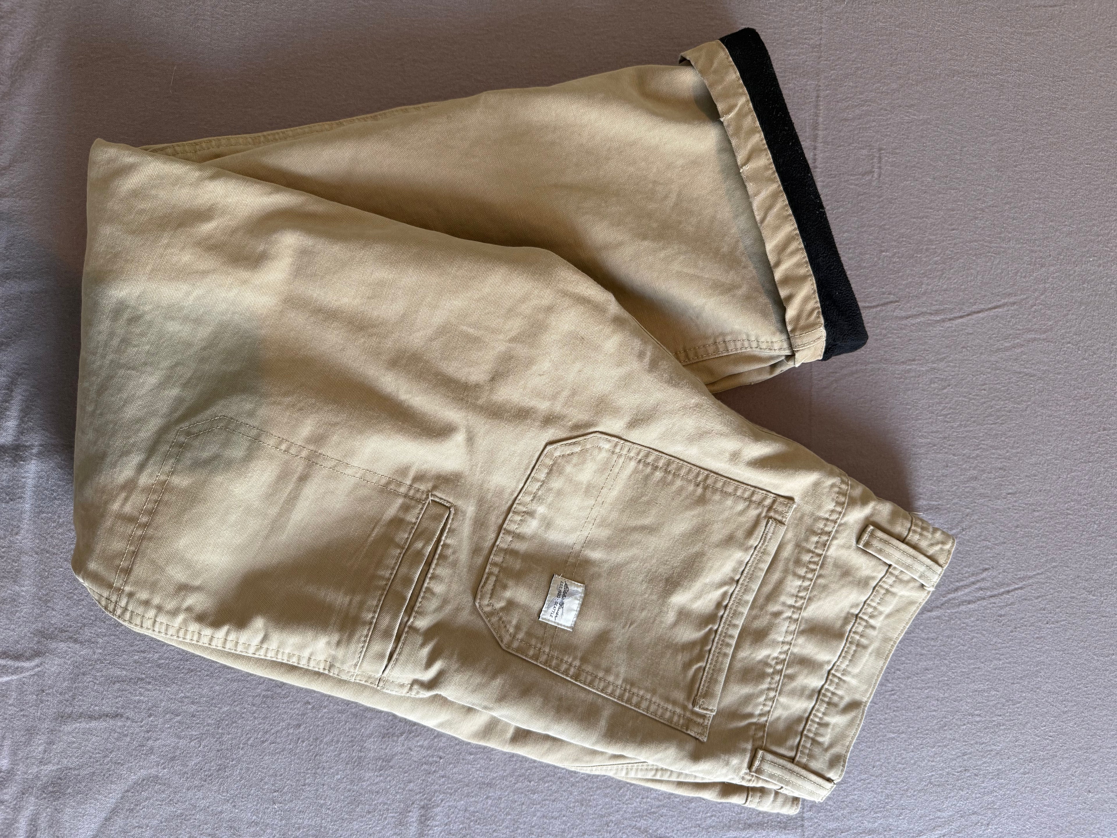 Eddie Bauer Fleece-Lined Khaki Utility Pants – Tan Relaxed Straight Leg – 34x32