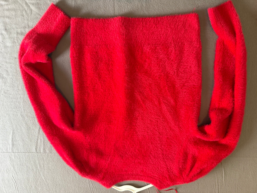 Bailey/44 Red Fuzzy Knit Cardigan with Gold Heart Buttons – Size Small