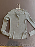 J.Crew Metallic Silver Ribbed Henley Long Sleeve Top – Size Small