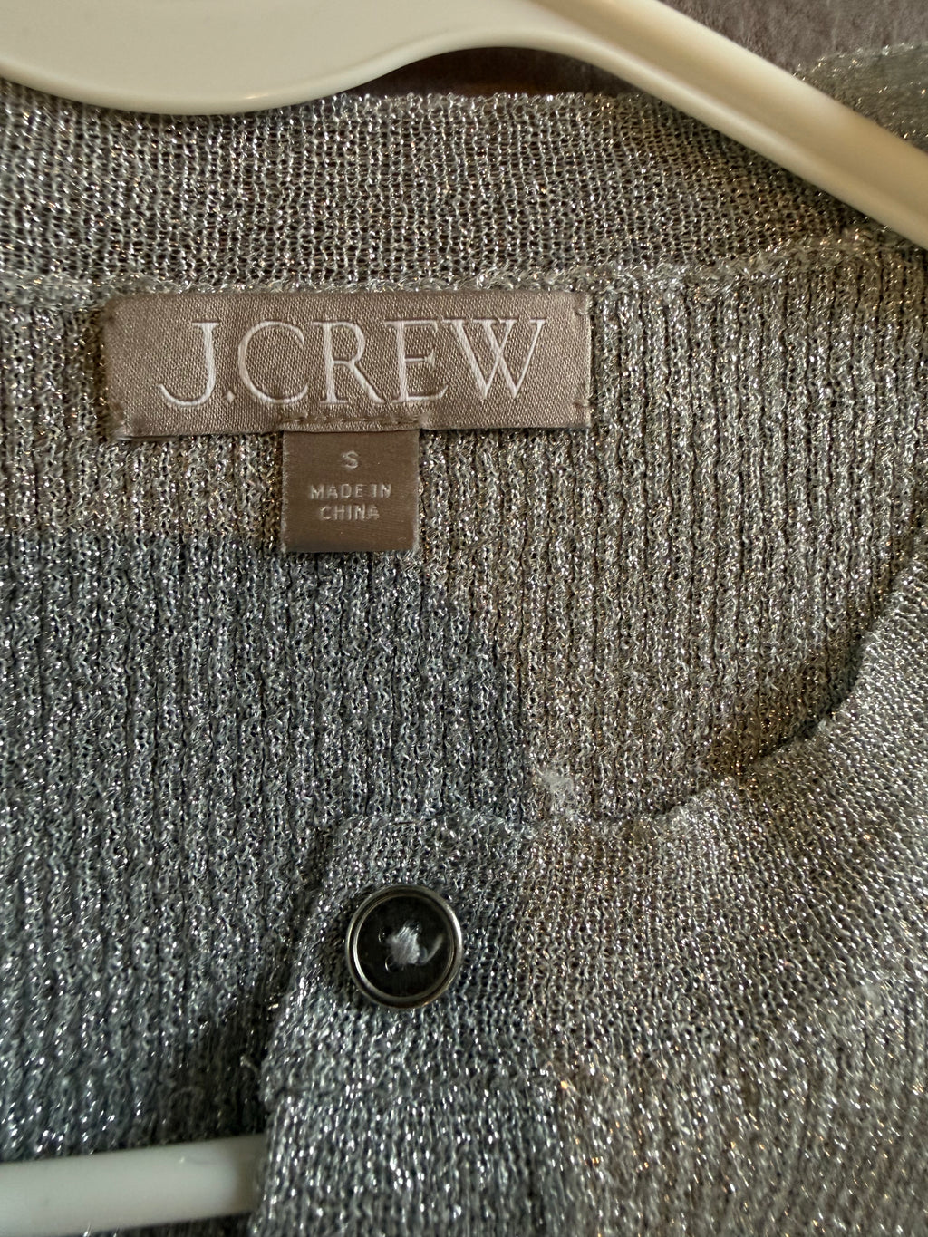 J.Crew Metallic Silver Ribbed Henley Long Sleeve Top – Size Small