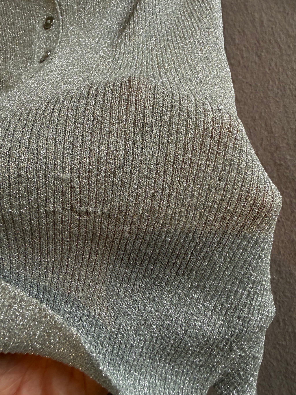 J.Crew Metallic Silver Ribbed Henley Long Sleeve Top – Size Small