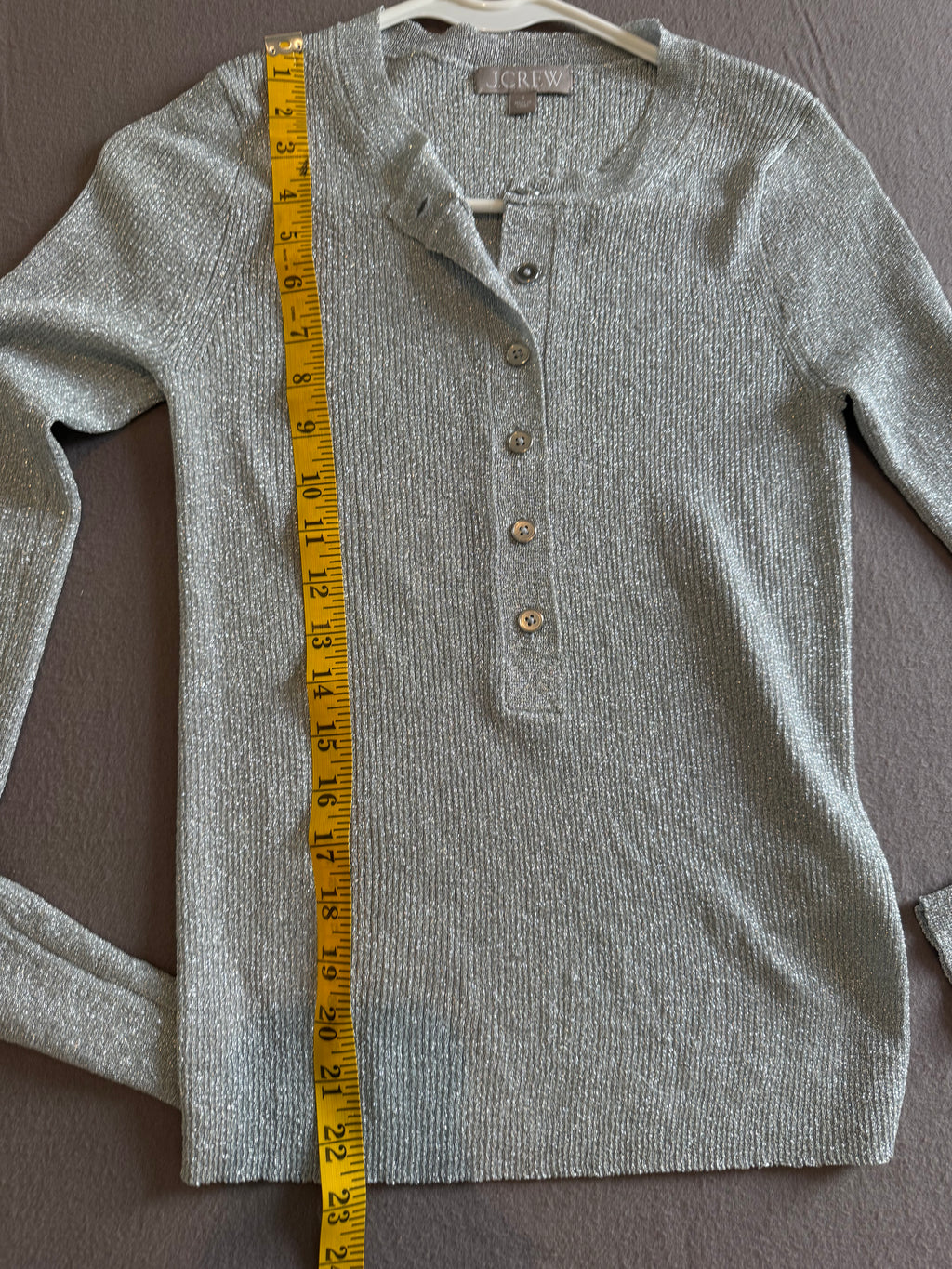 J.Crew Metallic Silver Ribbed Henley Long Sleeve Top – Size Small