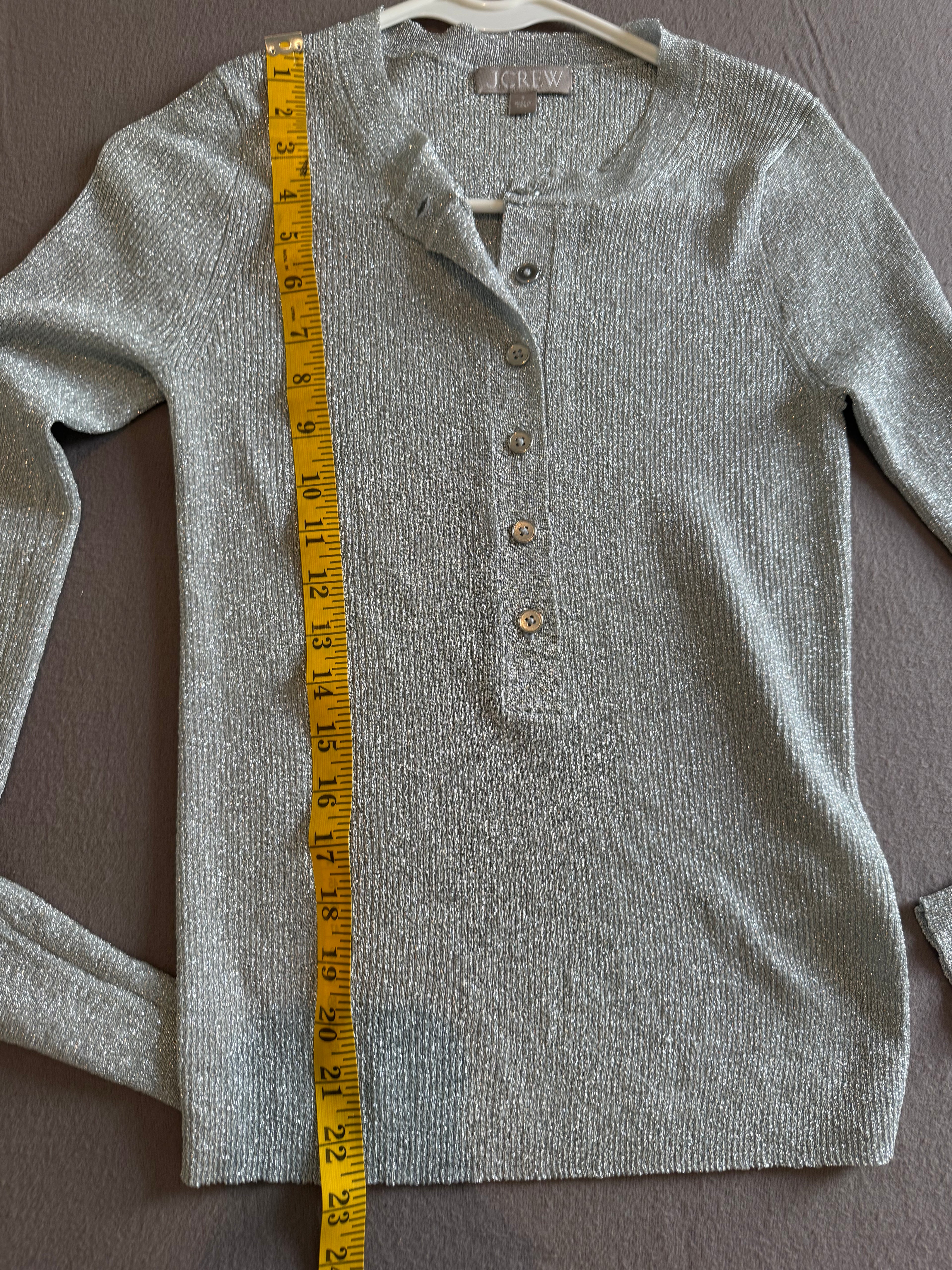 J.Crew Metallic Silver Ribbed Henley Long Sleeve Top – Size Small
