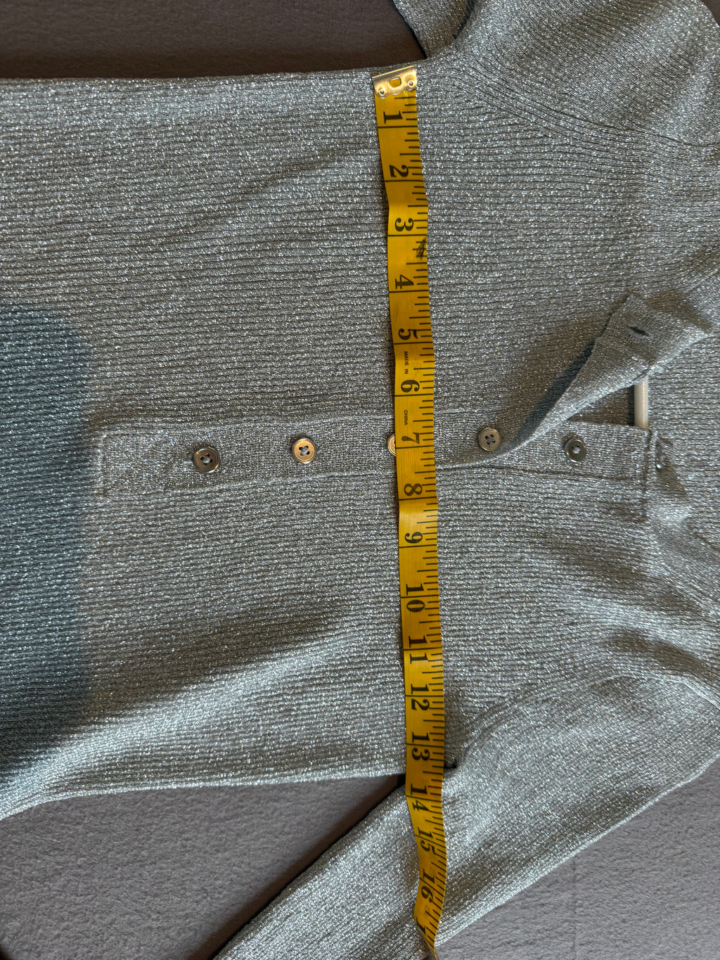 J.Crew Metallic Silver Ribbed Henley Long Sleeve Top – Size Small