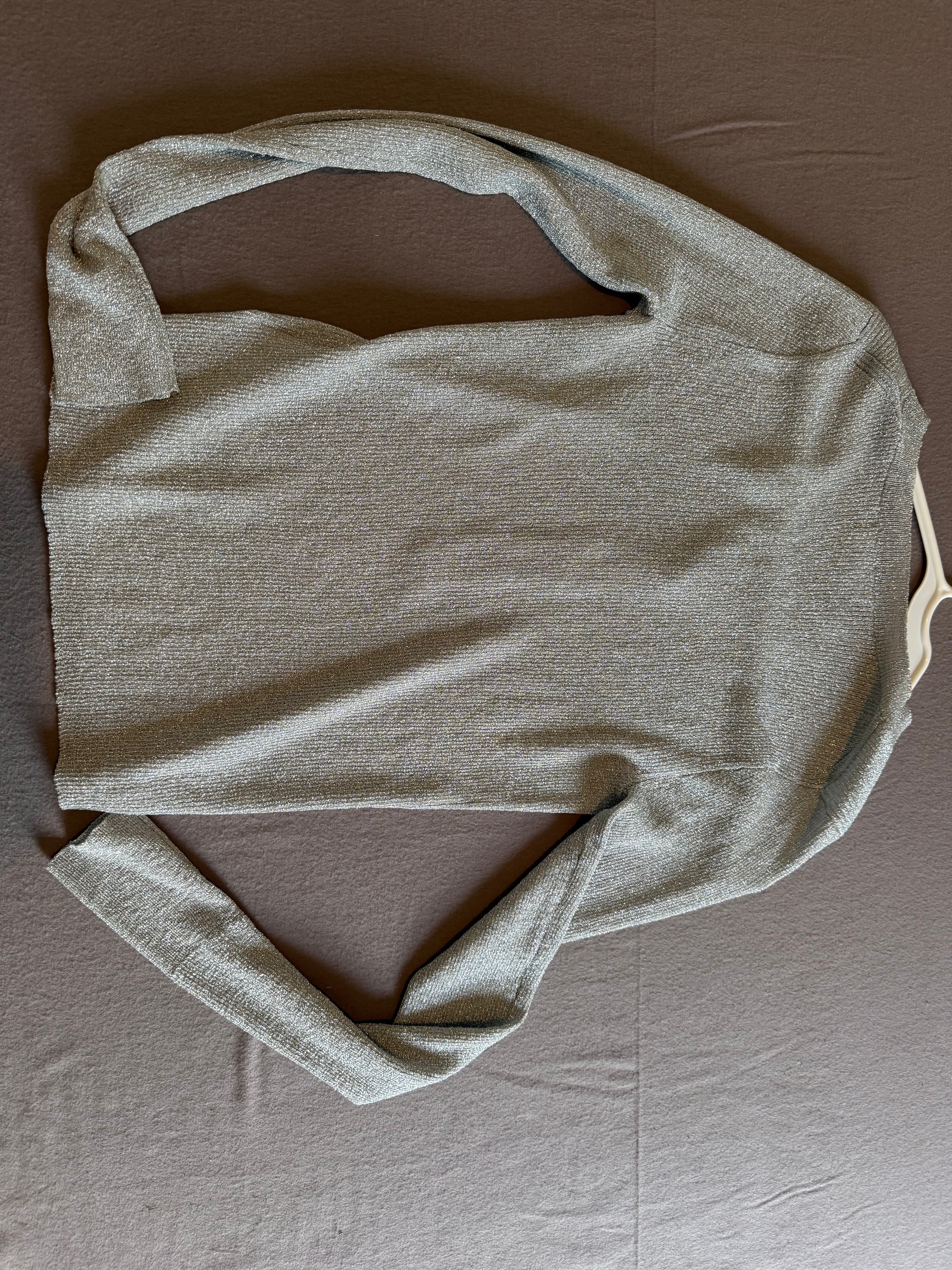 J.Crew Metallic Silver Ribbed Henley Long Sleeve Top – Size Small
