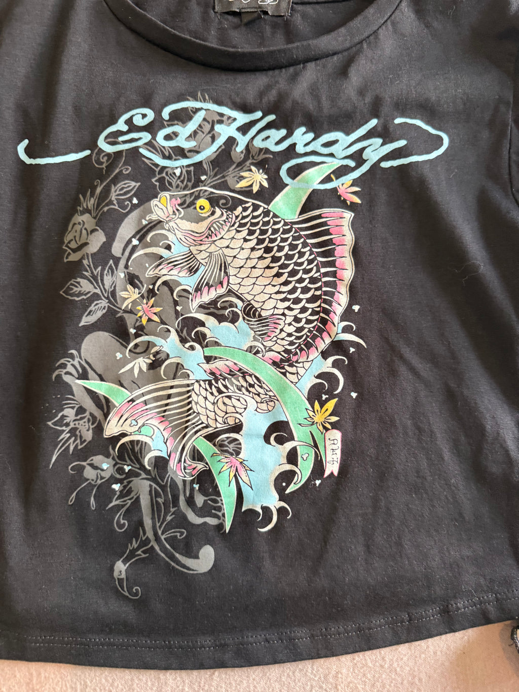 Ed Hardy Tattoo Graphic Layered Sleeve Top – Black – Size M
