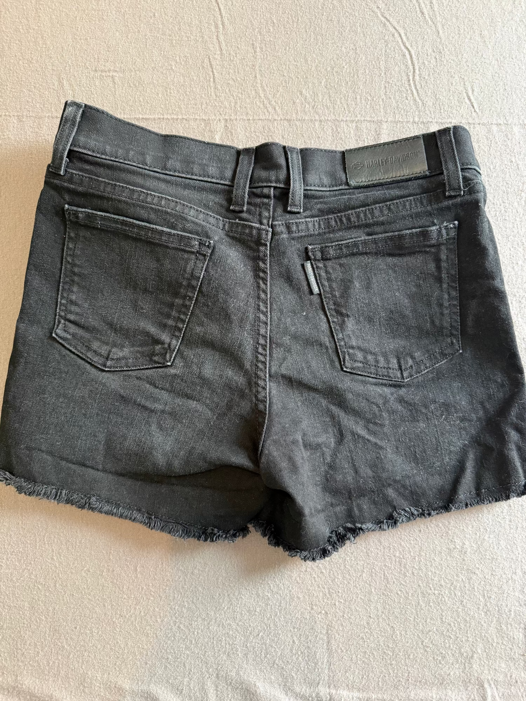 Harley-Davidson Black Denim Cutoff Shorts Size 26 Raw Hem Biker Moto
