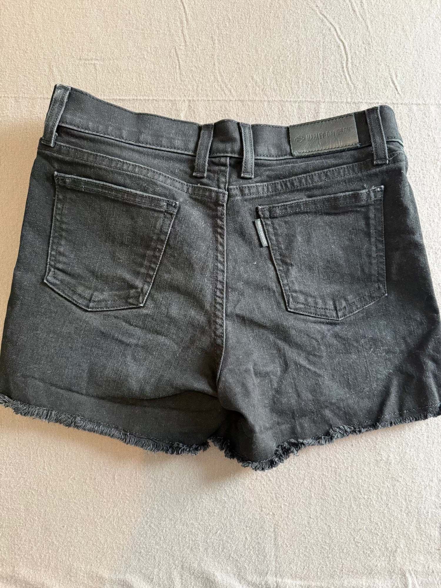 Harley-Davidson Black Denim Cutoff Shorts Size 26 Raw Hem Biker Moto