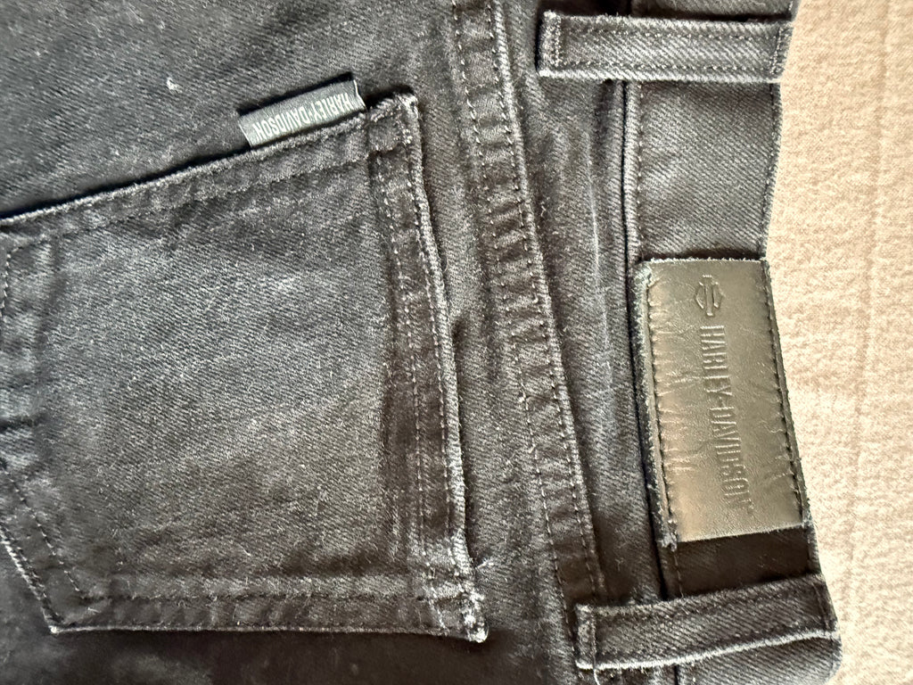 Harley-Davidson Black Denim Cutoff Shorts Size 26 Raw Hem Biker Moto