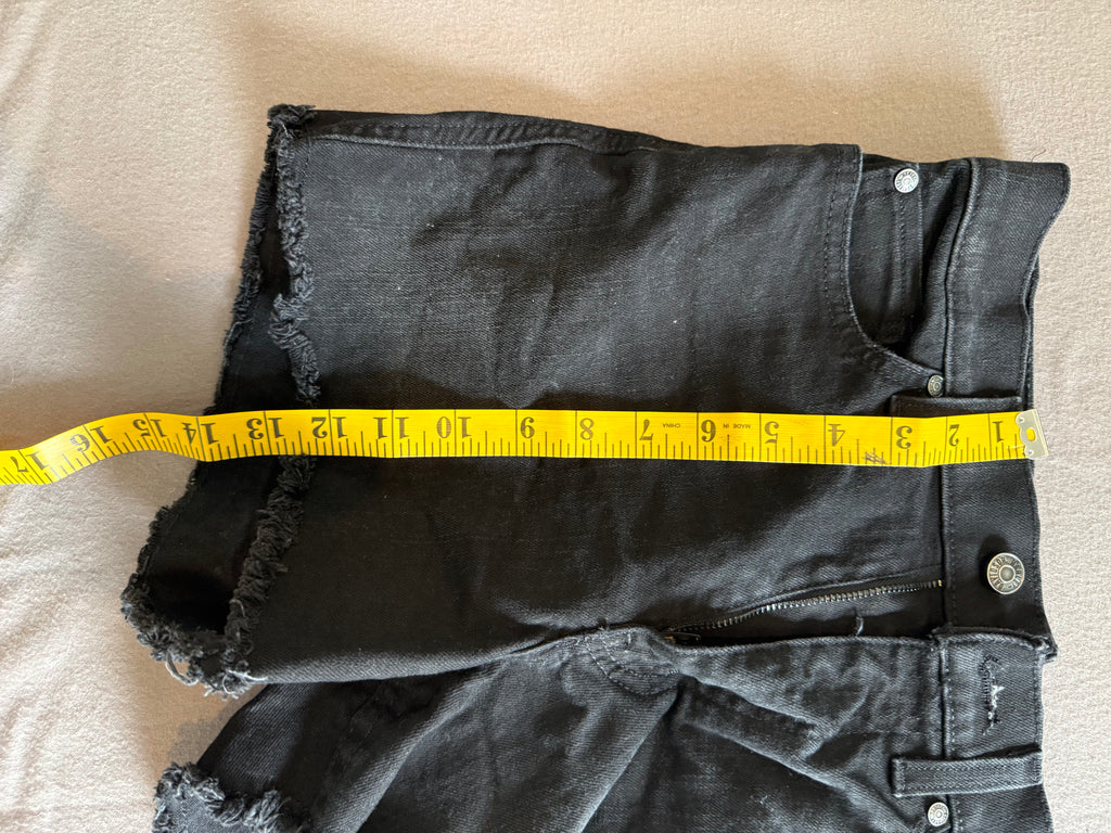 Harley-Davidson Black Denim Cutoff Shorts Size 26 Raw Hem Biker Moto