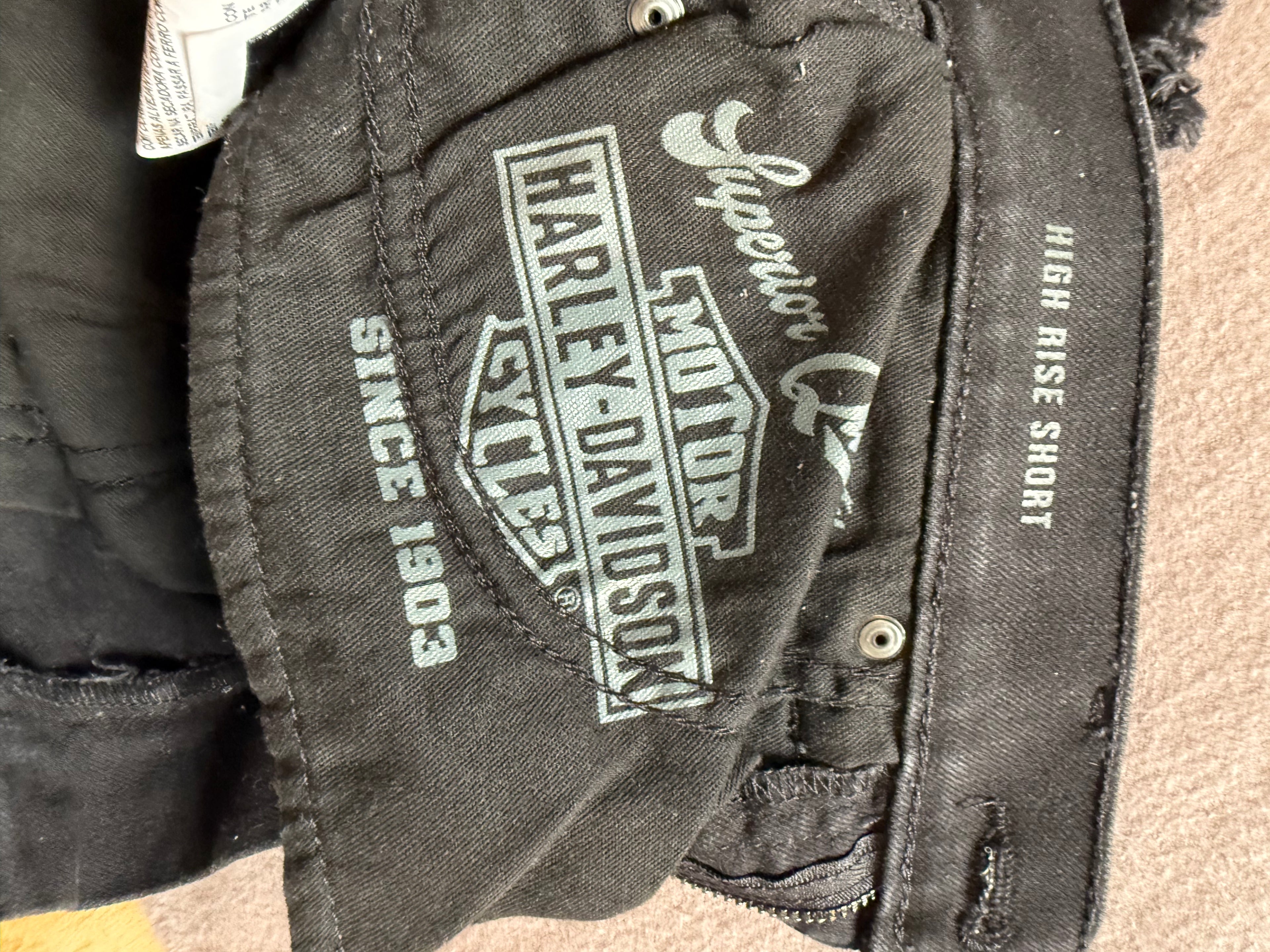 Harley-Davidson Black Denim Cutoff Shorts Size 26 Raw Hem Biker Moto