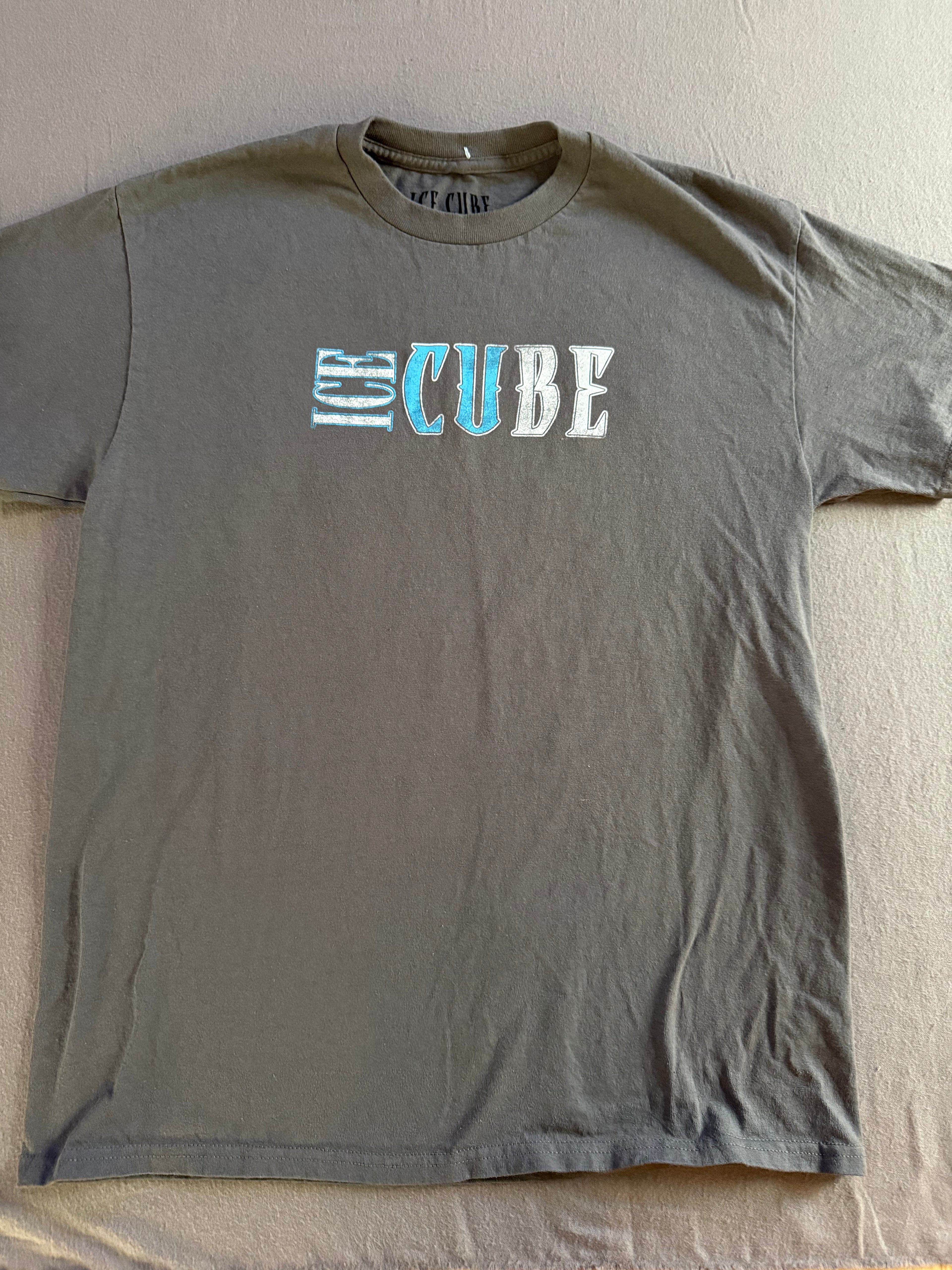 Ice Cube Graphic T-Shirt Gray Blue Logo Tee Size M