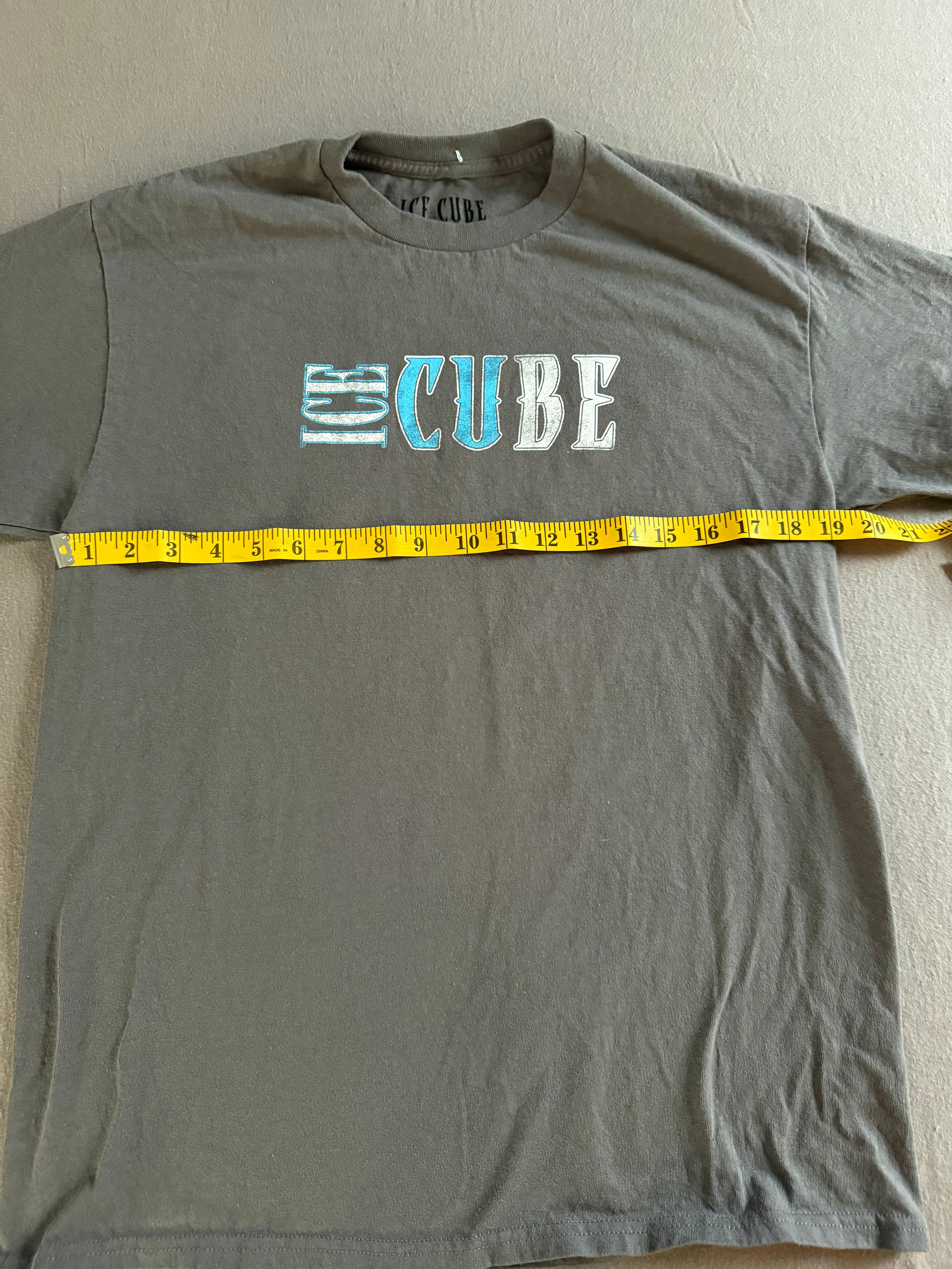 Ice Cube Graphic T-Shirt Gray Blue Logo Tee Size M