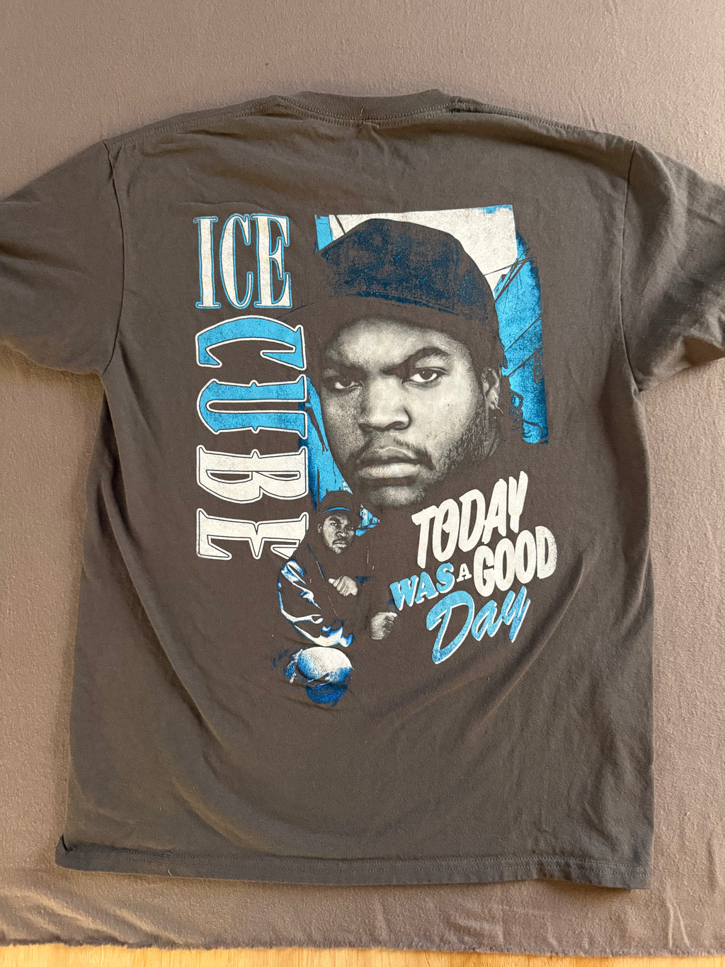Ice Cube Graphic T-Shirt Gray Blue Logo Tee Size M