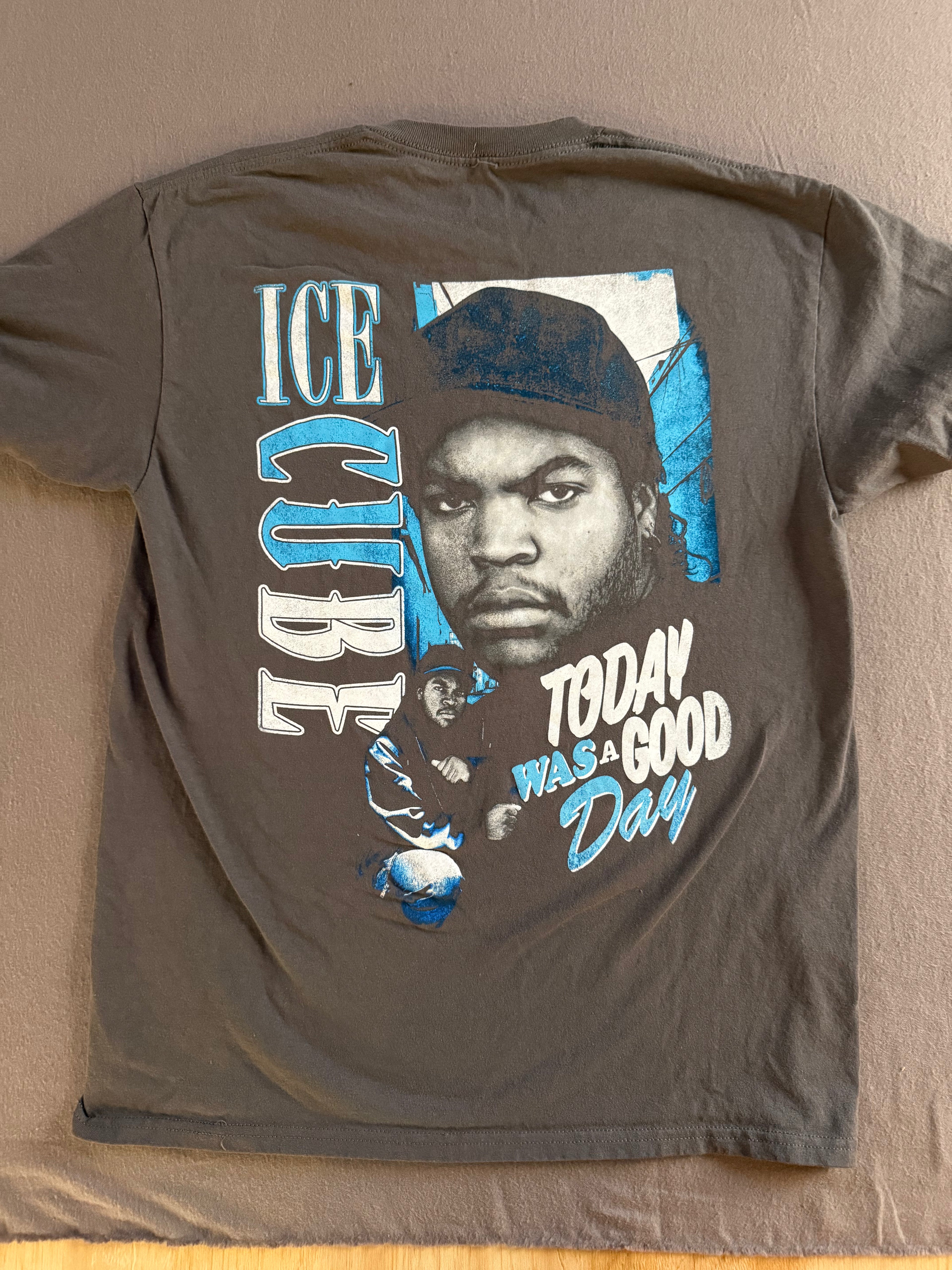 Ice Cube Graphic T-Shirt Gray Blue Logo Tee Size M