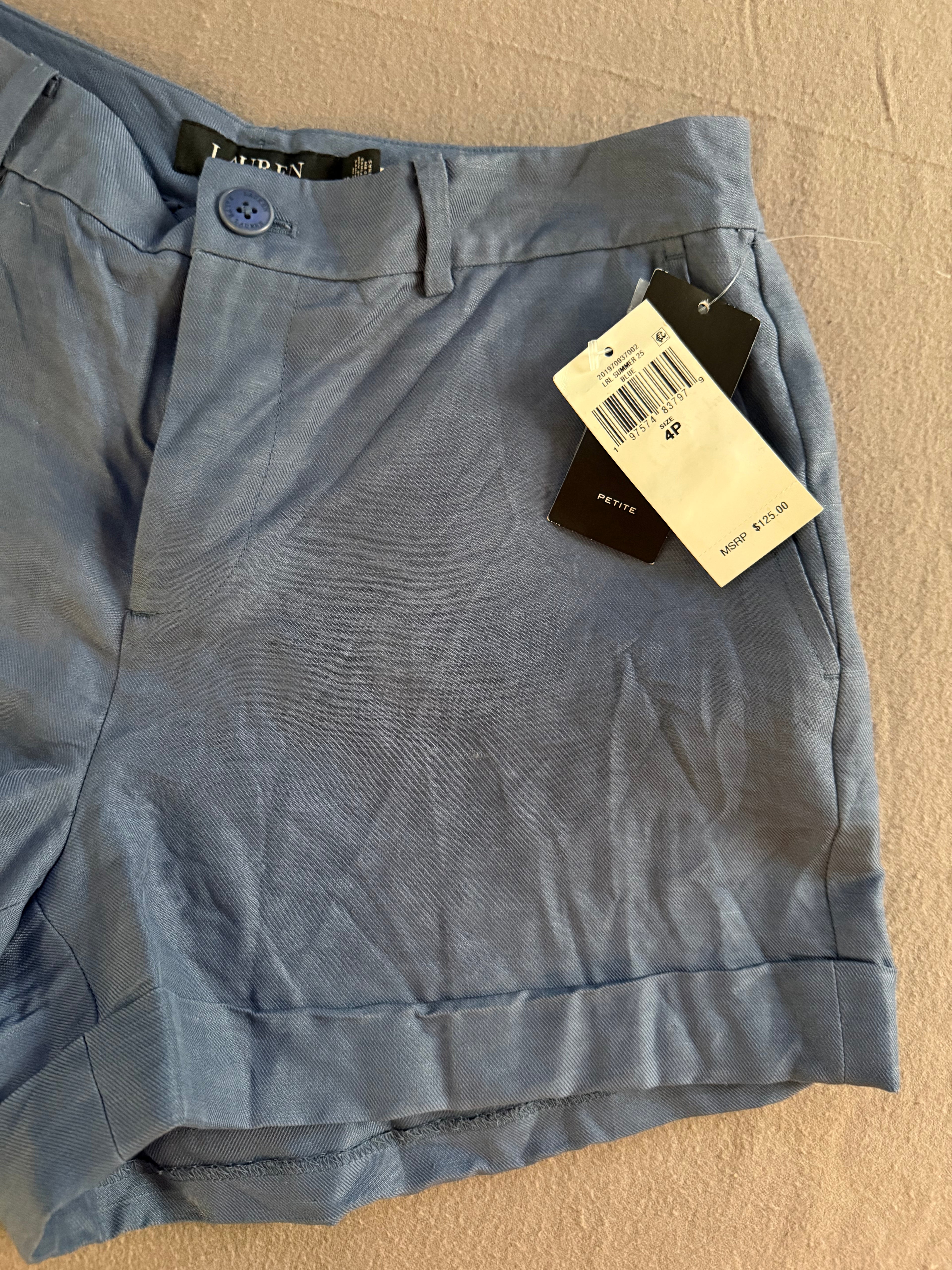 Lauren Ralph Lauren Petite Blue Tailored Cuffed Shorts NWT Size 4P