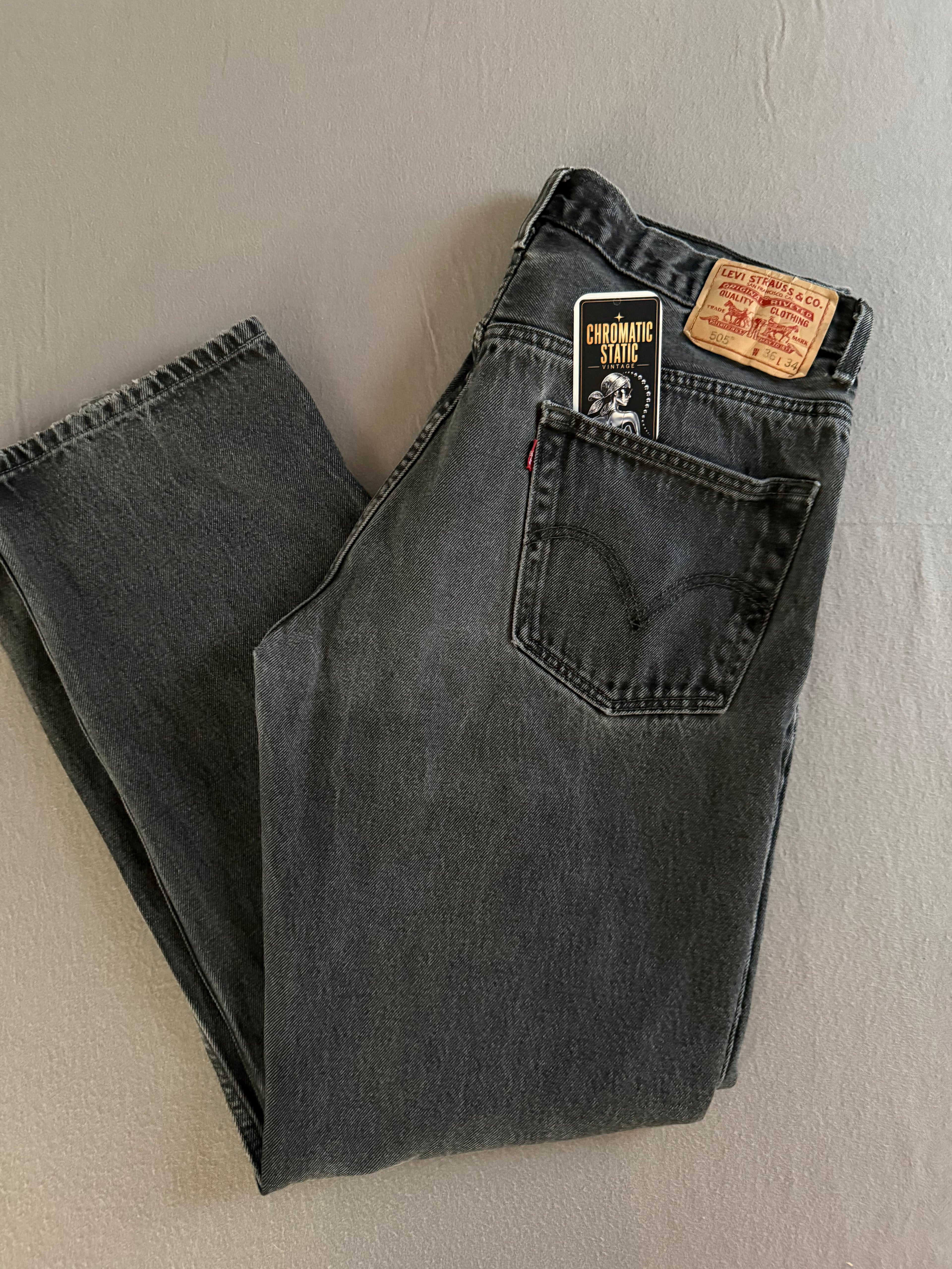 Levi’s 505 Black Washed Straight Leg Jeans – W36 L34