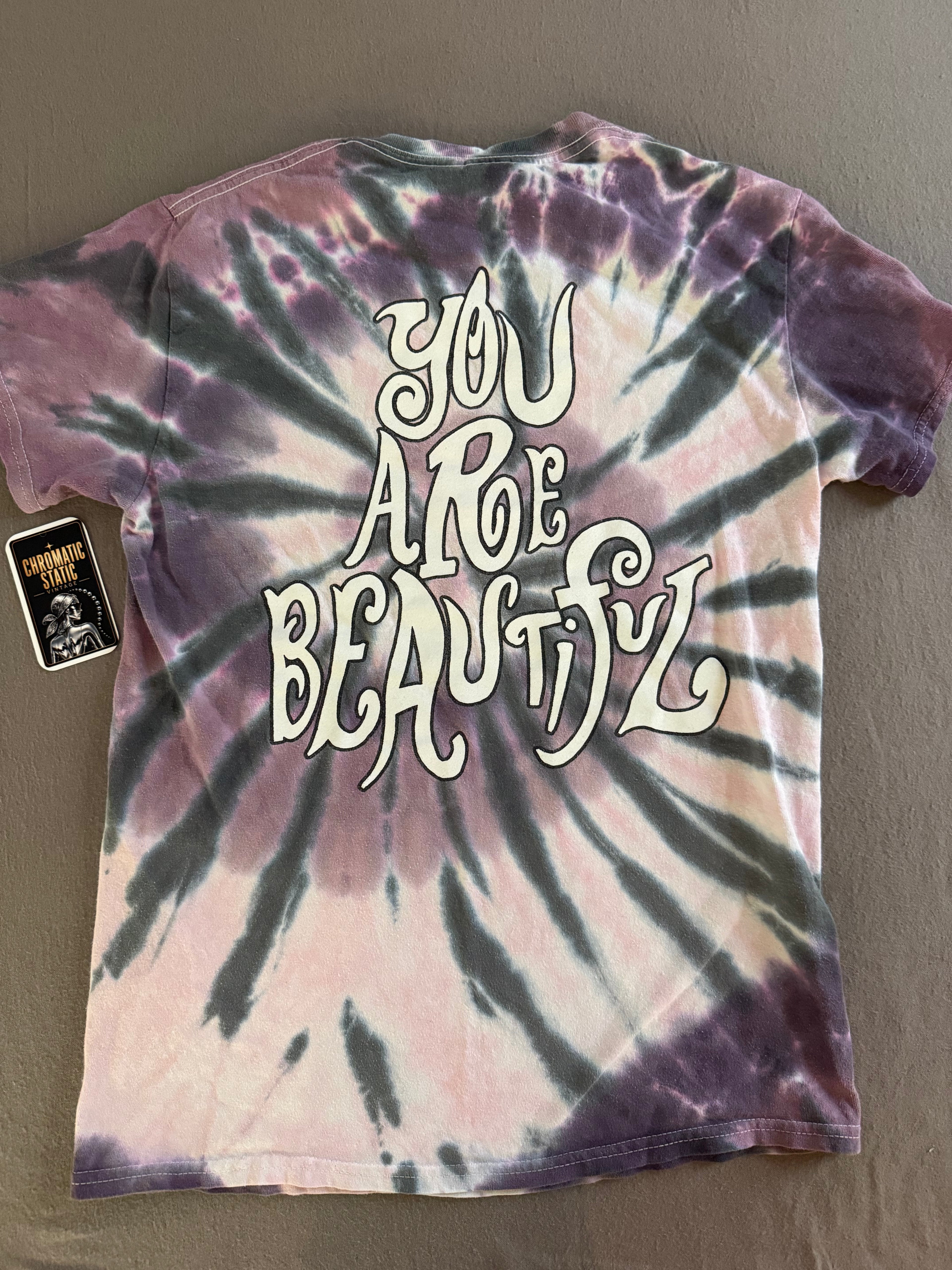 Tie-Dye Peace Sign Headphones Graphic Tee – “You Are Beautiful” – Size Small